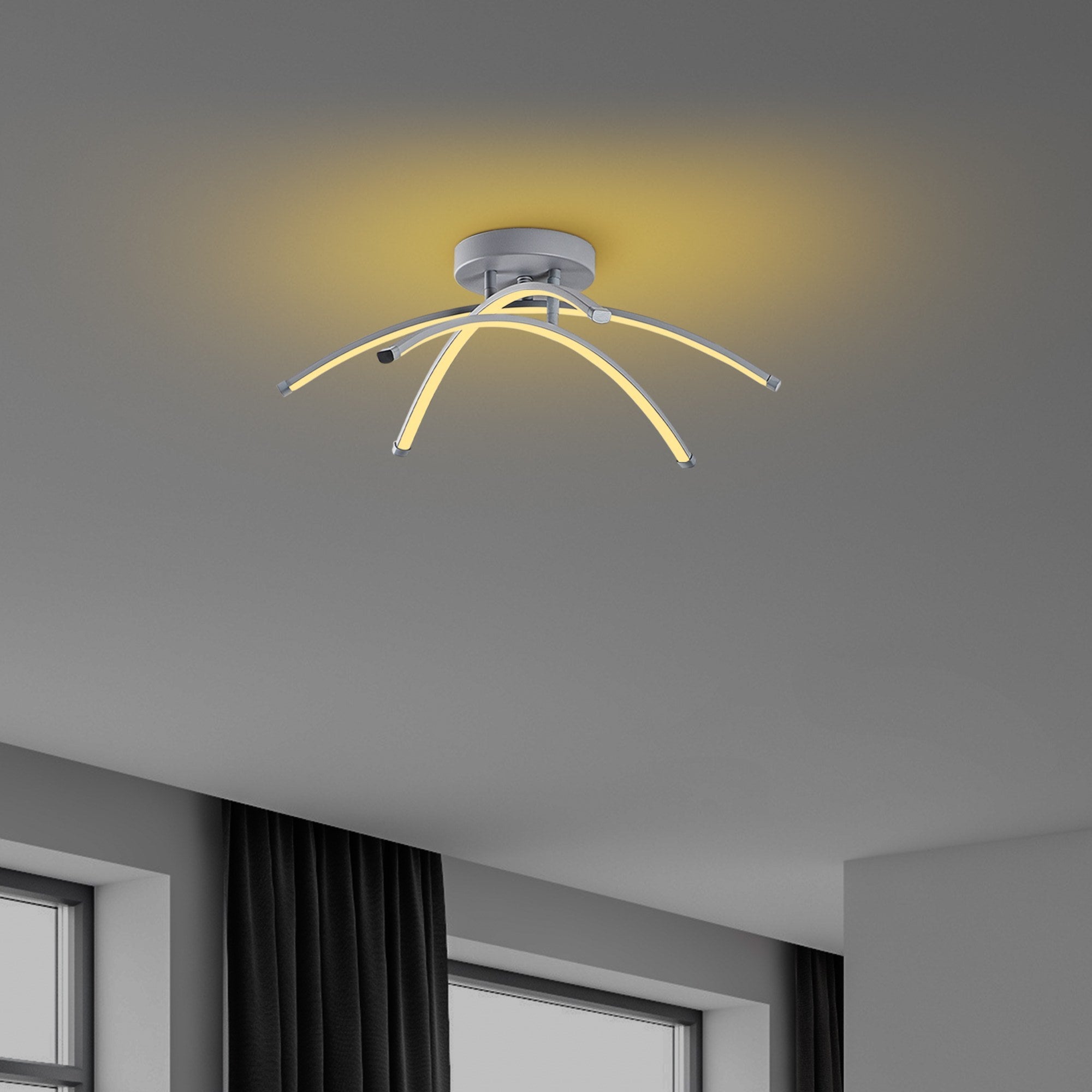 Candeeiro de Teto Cinza Elegante, Corpo de Metal, 57 cm de Largura, 20 cm de Altura | LED SMD 28W 3000K | Iluminação Elegante para Casas e Escritórios Modernos