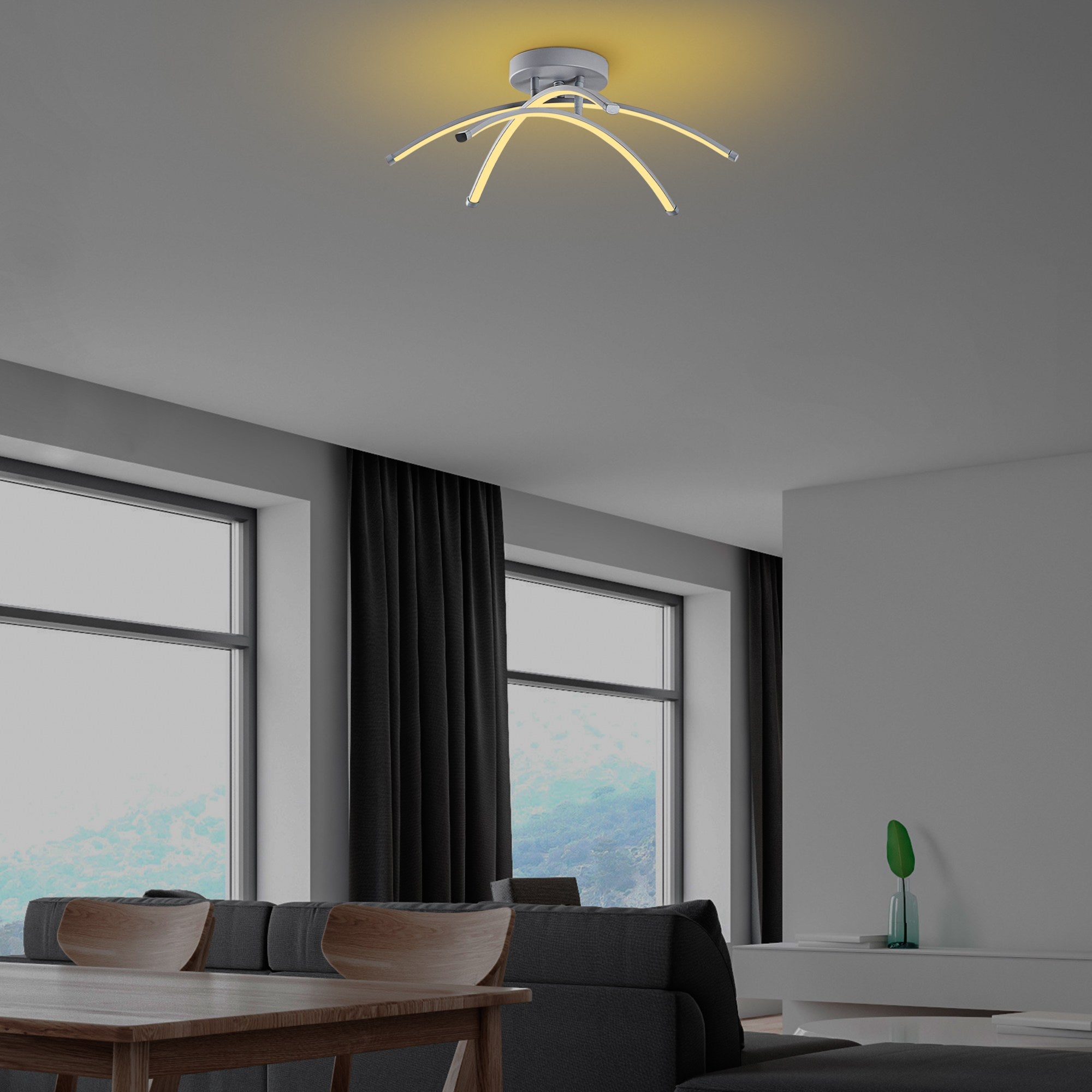 Candeeiro de Teto Cinza Elegante, Corpo de Metal, 57 cm de Largura, 20 cm de Altura | LED SMD 28W 3000K | Iluminação Elegante para Casas e Escritórios Modernos