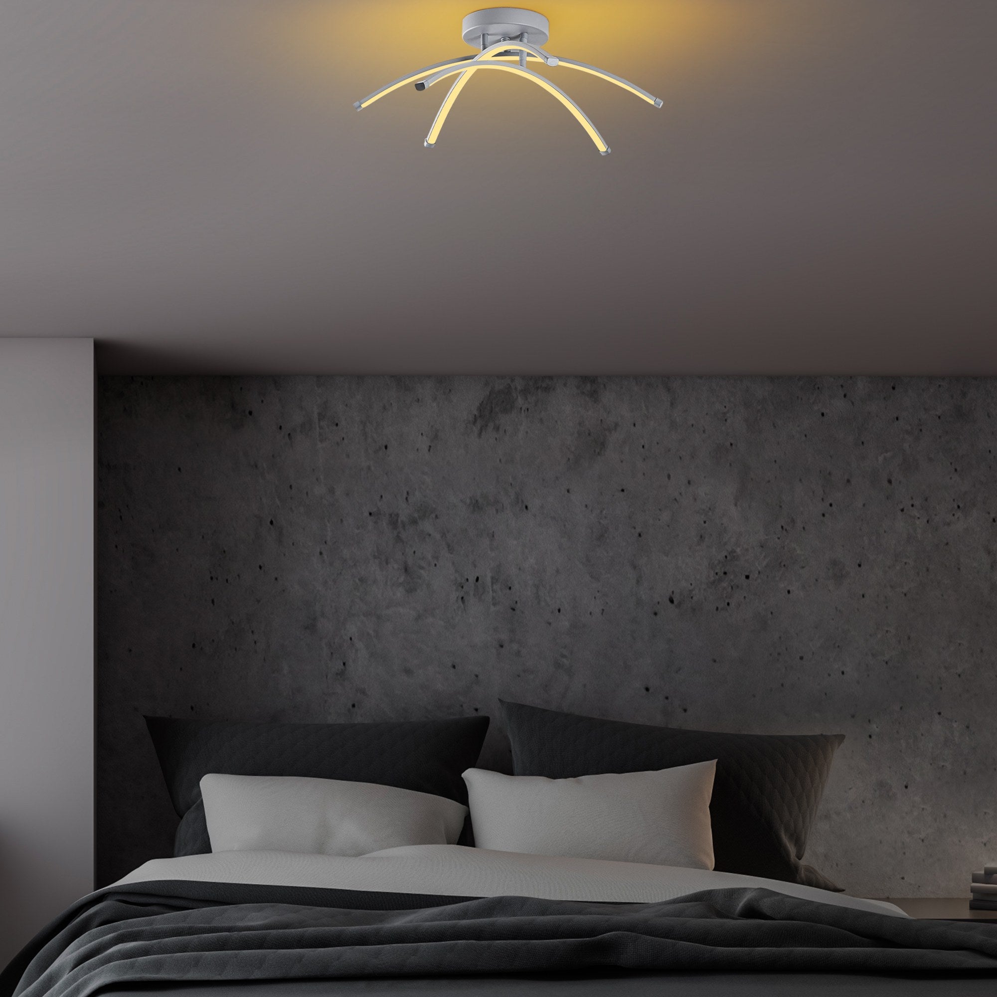 Candeeiro de Teto Cinza Elegante, Corpo de Metal, 57 cm de Largura, 20 cm de Altura | LED SMD 28W 3000K | Iluminação Elegante para Casas e Escritórios Modernos