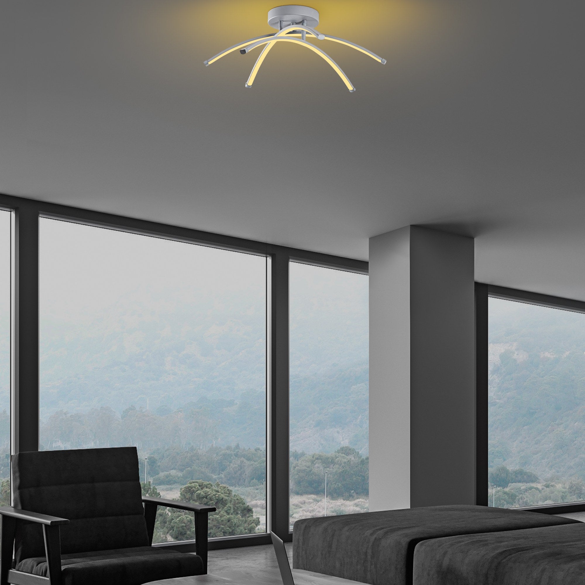 Candeeiro de Teto Cinza Elegante, Corpo de Metal, 57 cm de Largura, 20 cm de Altura | LED SMD 28W 3000K | Iluminação Elegante para Casas e Escritórios Modernos