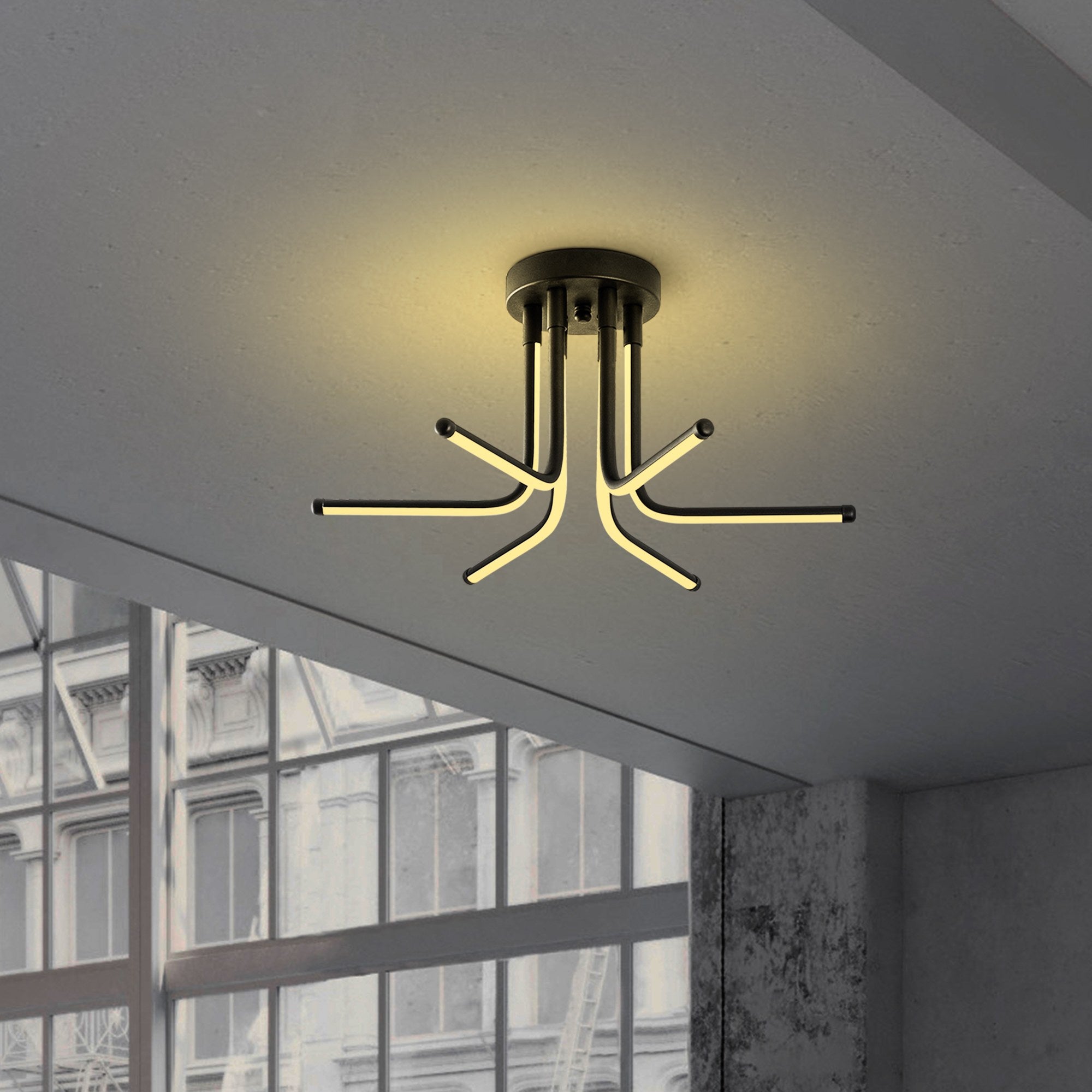 Candeeiro de Teto Preto Elegante, Corpo em Metal, 55 cm de Largura x 25 cm de Altura | LED SMD 28W 3000K | Iluminação Elegante para Decoração e Ambiente Modernos