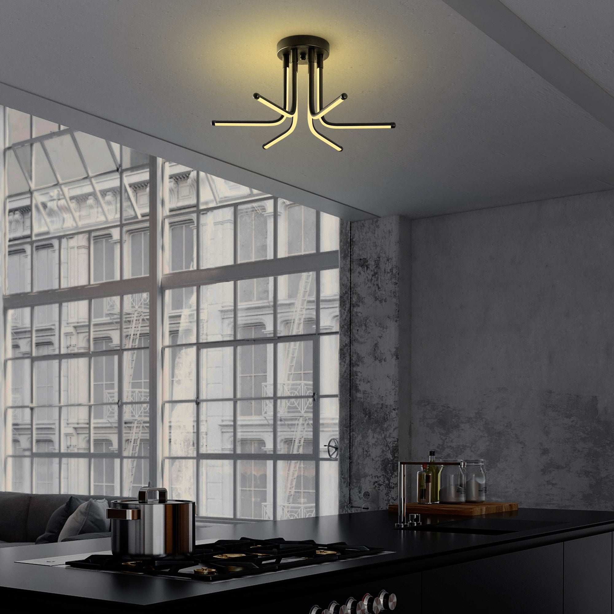 Candeeiro de Teto Preto Elegante, Corpo em Metal, 55 cm de Largura x 25 cm de Altura | LED SMD 28W 3000K | Iluminação Elegante para Decoração e Ambiente Modernos