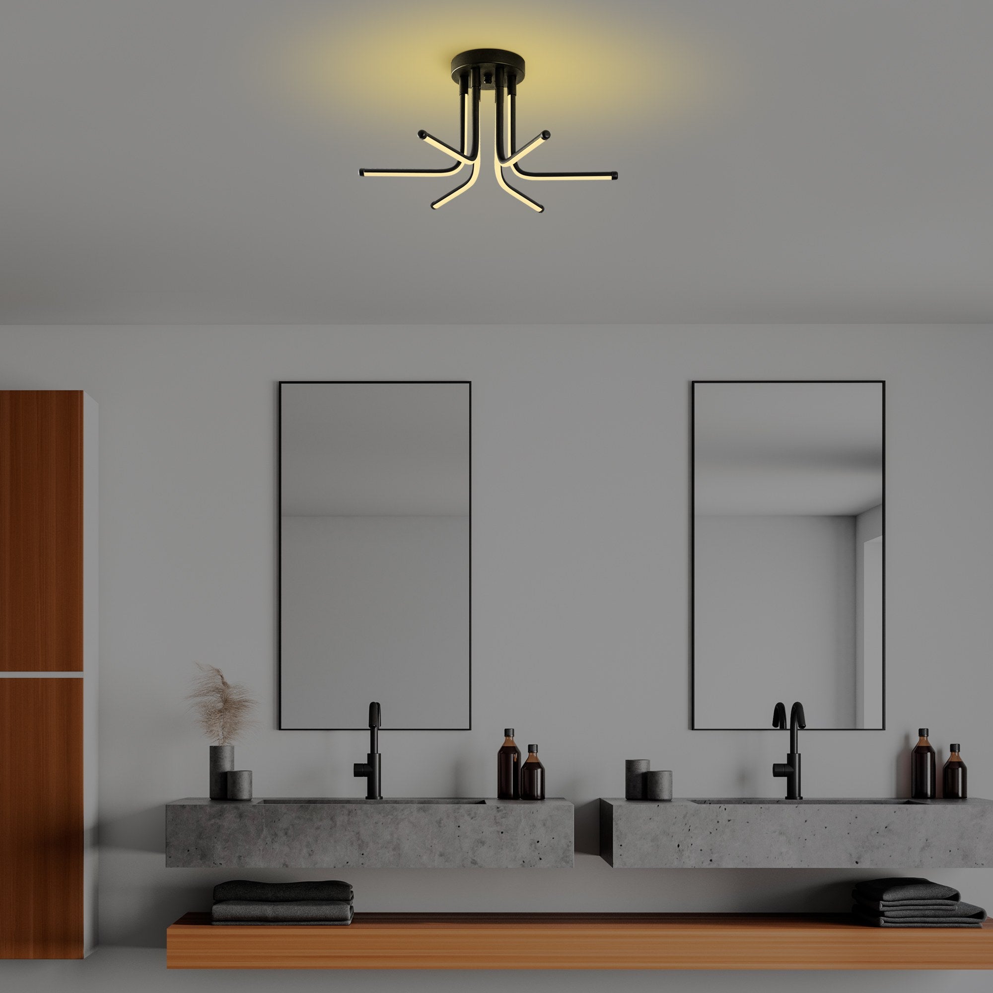 Candeeiro de Teto Preto Elegante, Corpo em Metal, 55 cm de Largura x 25 cm de Altura | LED SMD 28W 3000K | Iluminação Elegante para Decoração e Ambiente Modernos