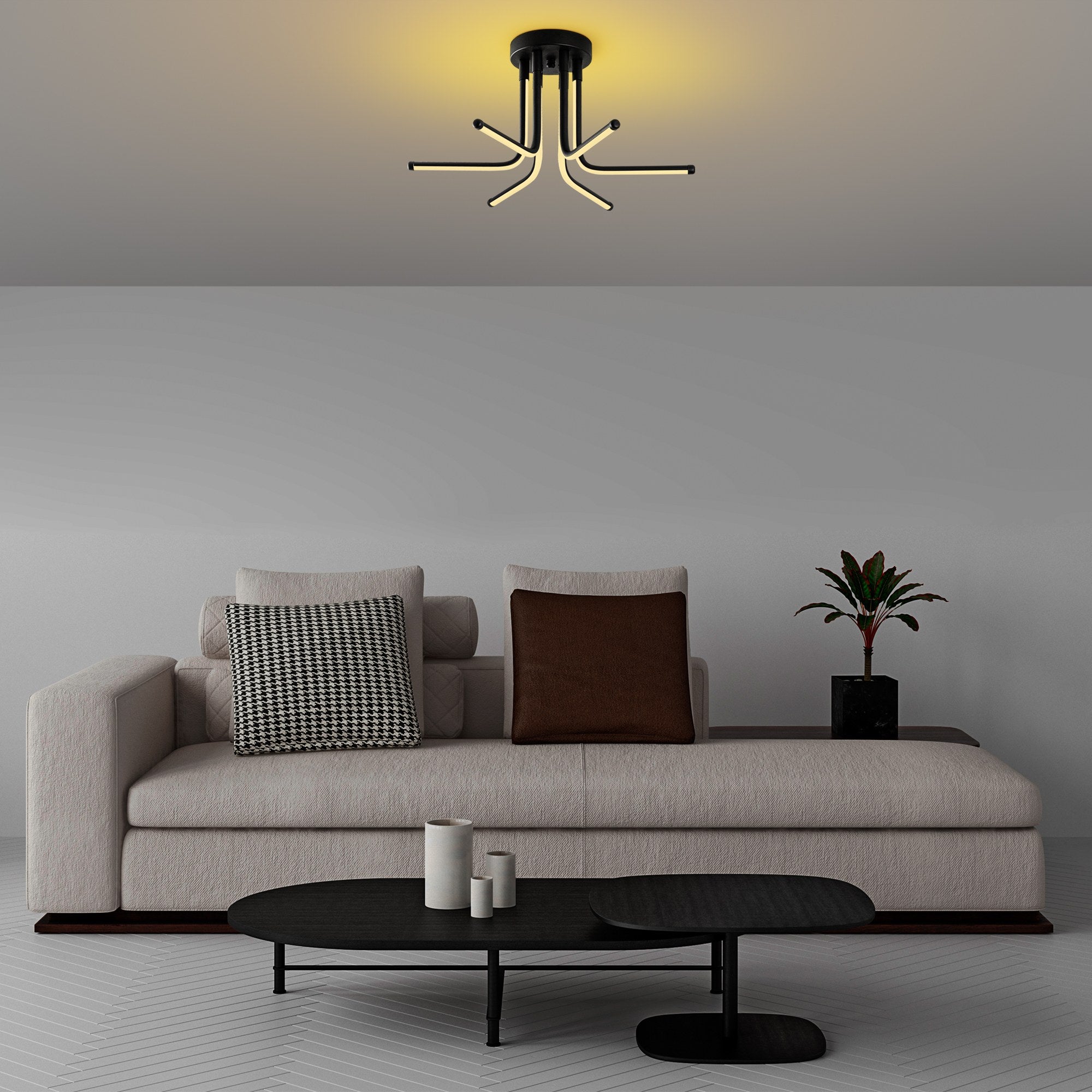 Candeeiro de Teto Preto Elegante, Corpo em Metal, 55 cm de Largura x 25 cm de Altura | LED SMD 28W 3000K | Iluminação Elegante para Decoração e Ambiente Modernos