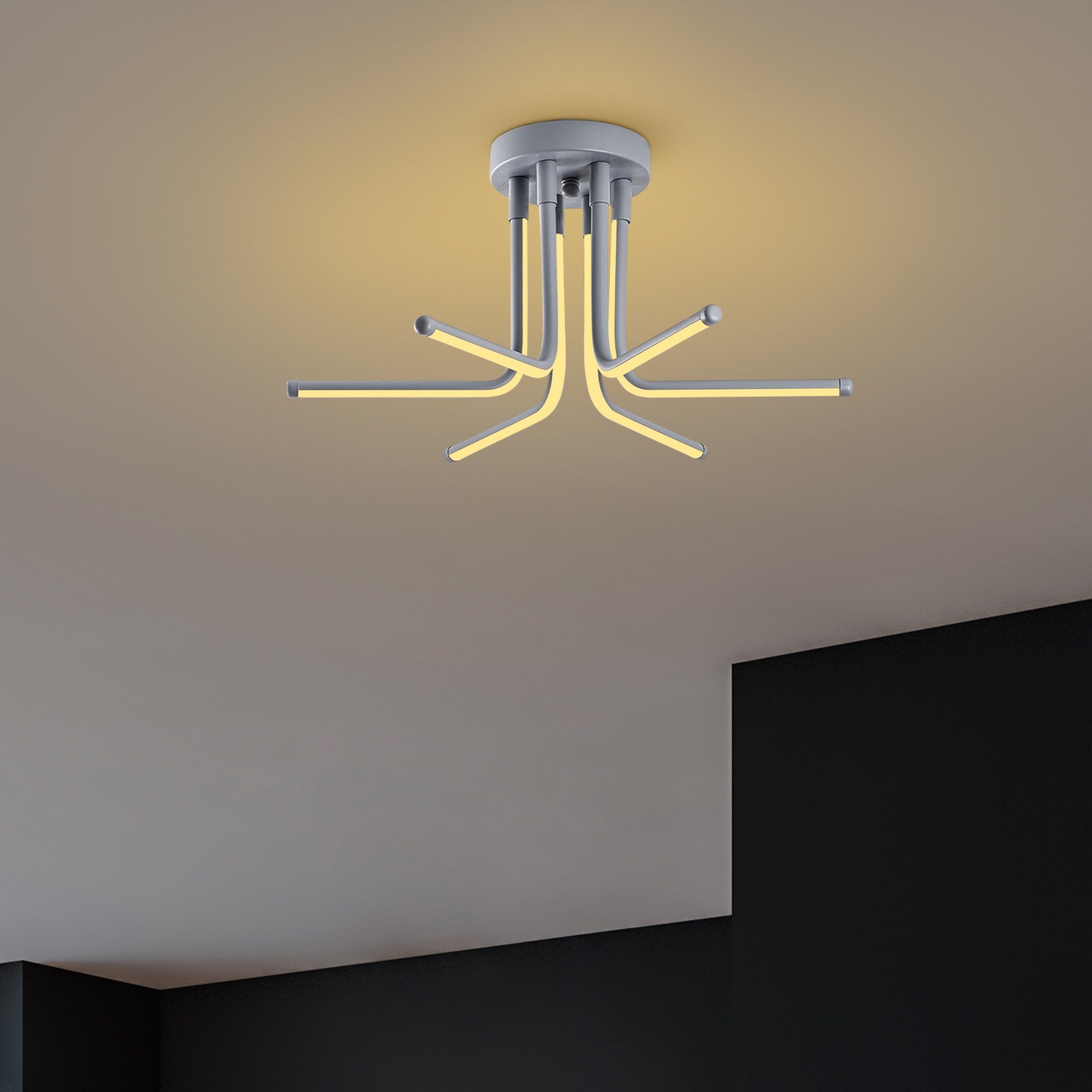 Candeeiro de Teto Cinza Elegante, Corpo de Metal, 55 cm de Largura x 25 cm de Altura | LED SMD 28W 3000K | Iluminação Elegante para Decoração e Ambiente Modernos