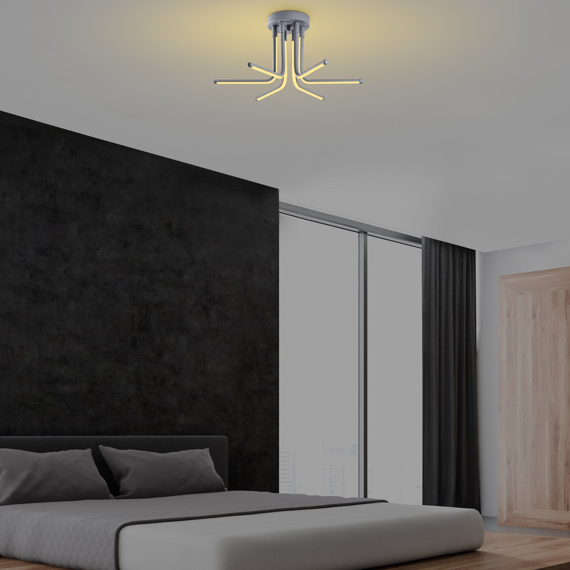 Candeeiro de Teto Cinza Elegante, Corpo de Metal, 55 cm de Largura x 25 cm de Altura | LED SMD 28W 3000K | Iluminação Elegante para Decoração e Ambiente Modernos