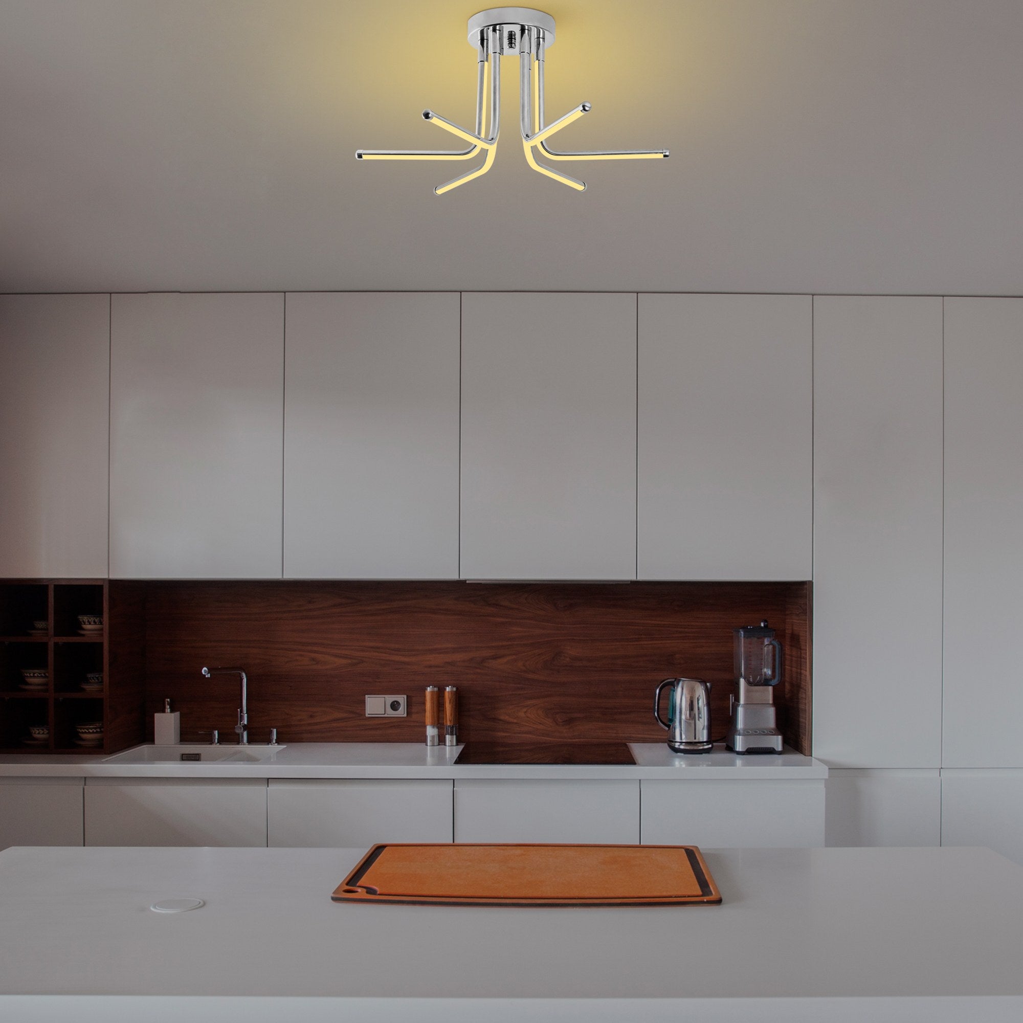 Candeeiro de Teto Cromado Elegante, Corpo em Metal, 55 cm de Largura x 25 cm de Altura | LED SMD 28W 3000K | Iluminação Elegante para Decoração Moderna