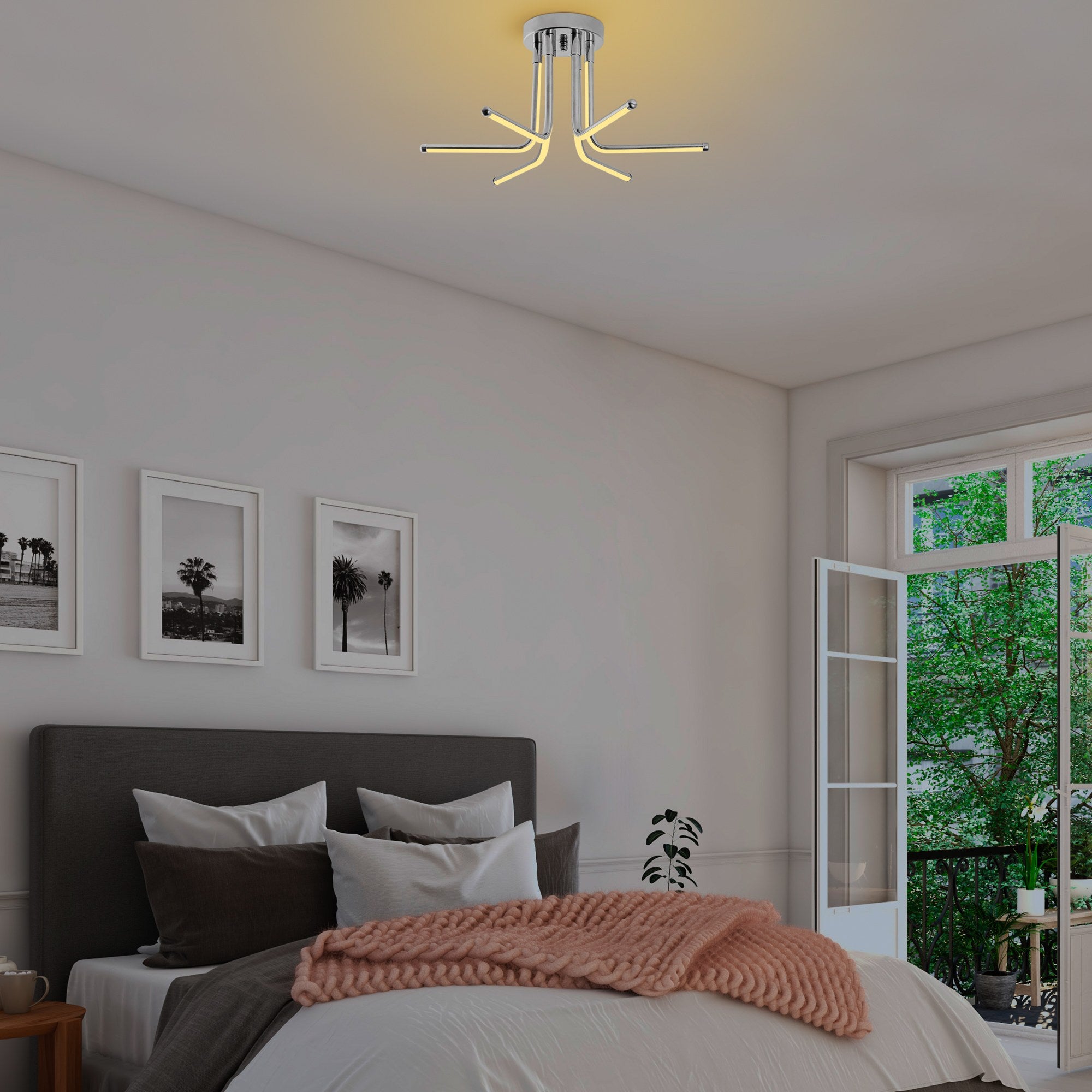 Candeeiro de Teto Cromado Elegante, Corpo em Metal, 55 cm de Largura x 25 cm de Altura | LED SMD 28W 3000K | Iluminação Elegante para Decoração Moderna