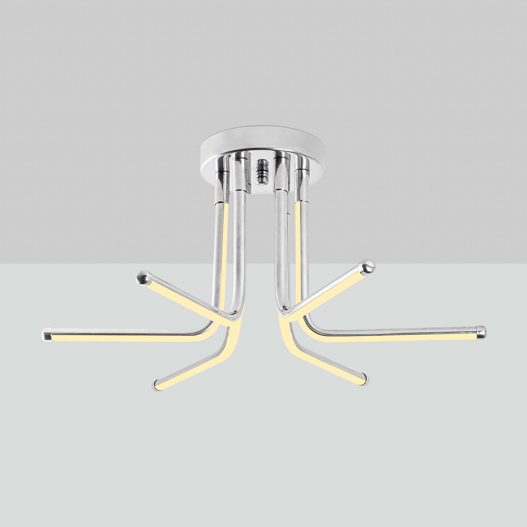 Candeeiro de Teto Cromado Elegante, Corpo em Metal, 55 cm de Largura x 25 cm de Altura | LED SMD 28W 3000K | Iluminação Elegante para Decoração Moderna