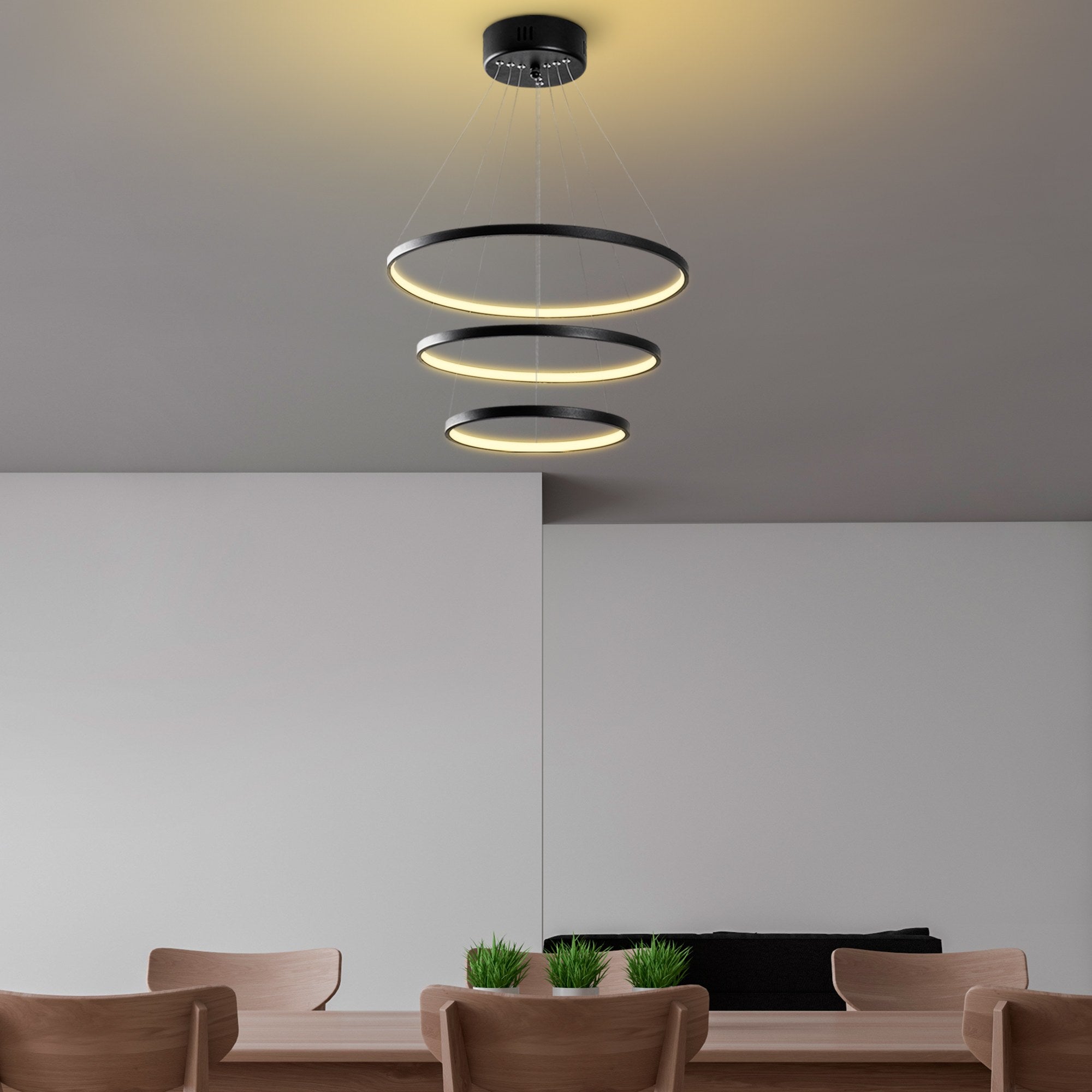 Candeeiro de Teto Preto Elegante, Corpo em Metal, 50 cm de Largura x 80 cm de Altura | LED SMD 28W 3000K | Iluminação Elegante para Decoração e Ambiente Modernos