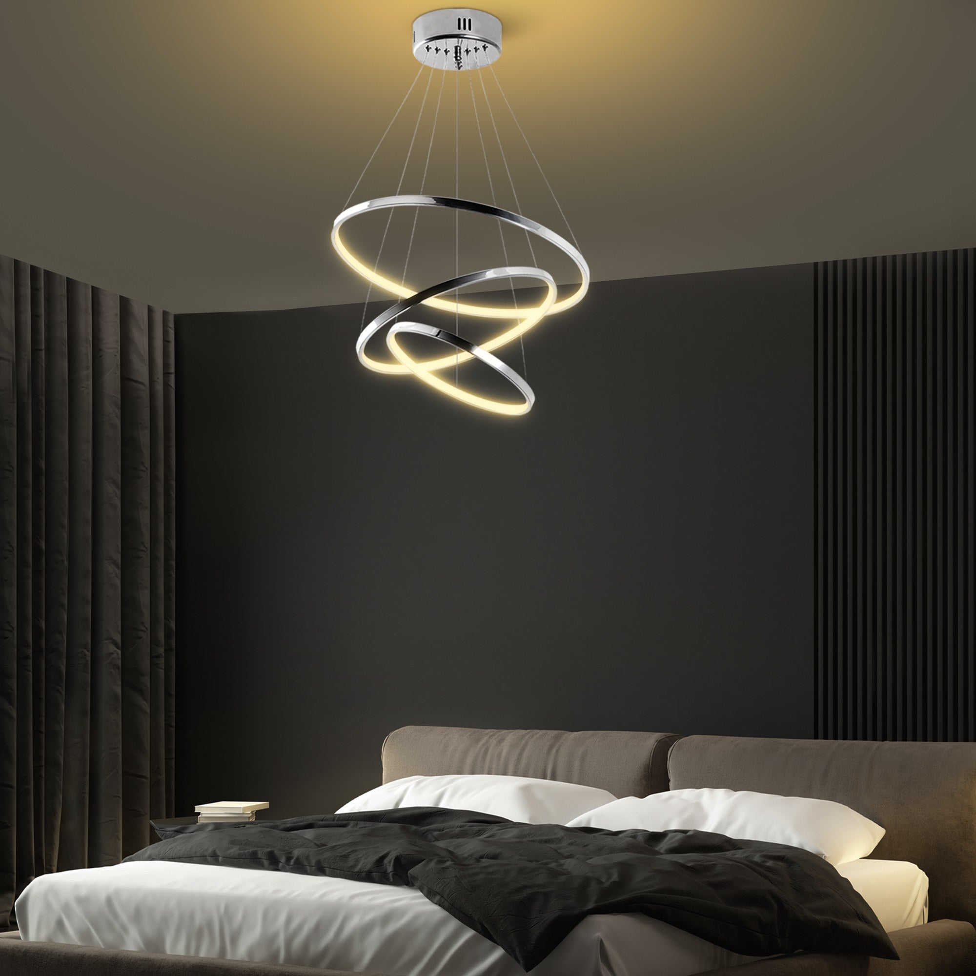 Candeeiro de Teto Cromado Elegante, Corpo em Metal, 50 cm de Largura x 80 cm de Altura | LED SMD 28W 3000K | Iluminação Elegante para Decoração e Ambiente Modernos