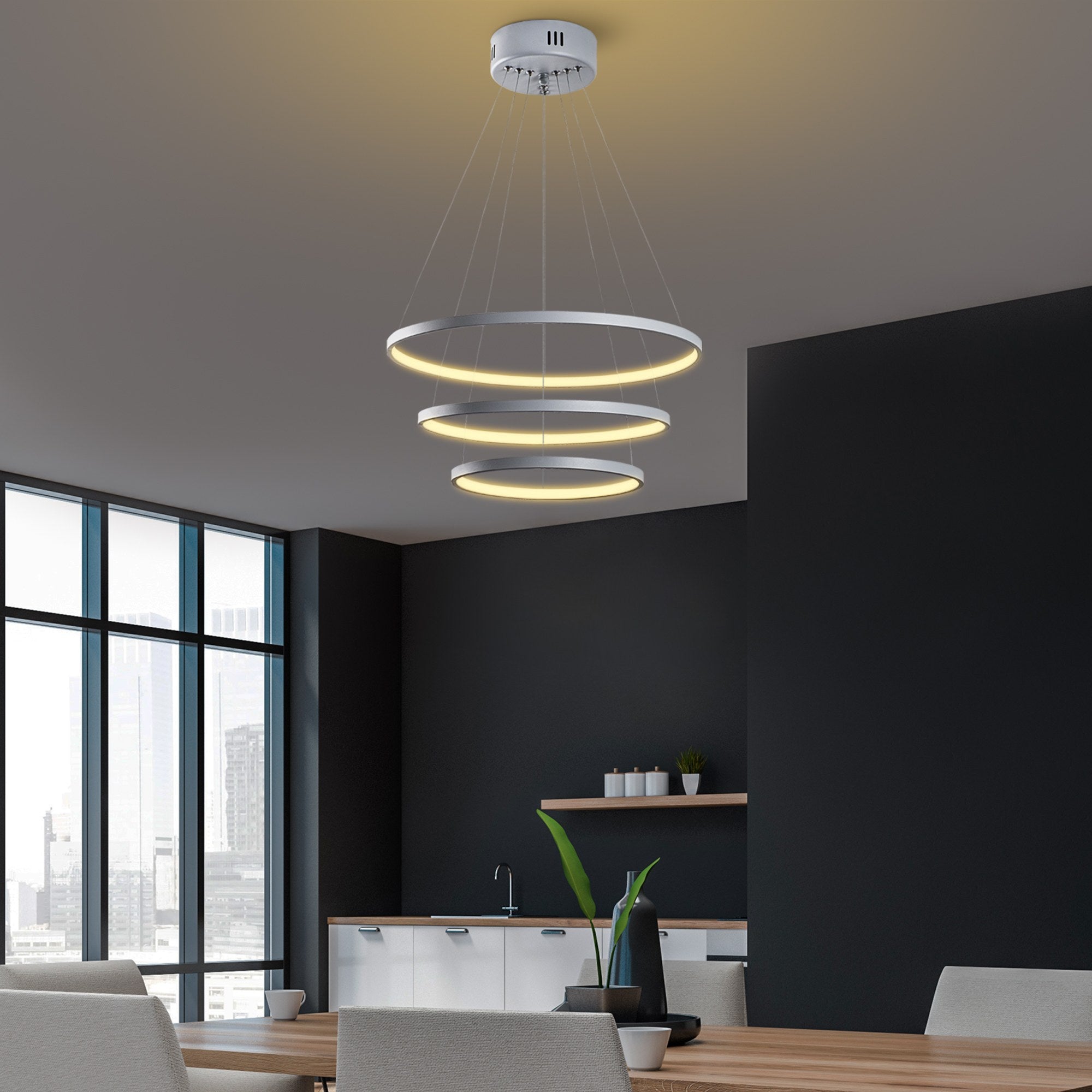 Candeeiro de Teto Cinza Elegante, Corpo de Metal, 50 cm de Largura x 80 cm de Altura | LED SMD 28W 3000K | Iluminação Elegante para Decoração e Ambiente Modernos