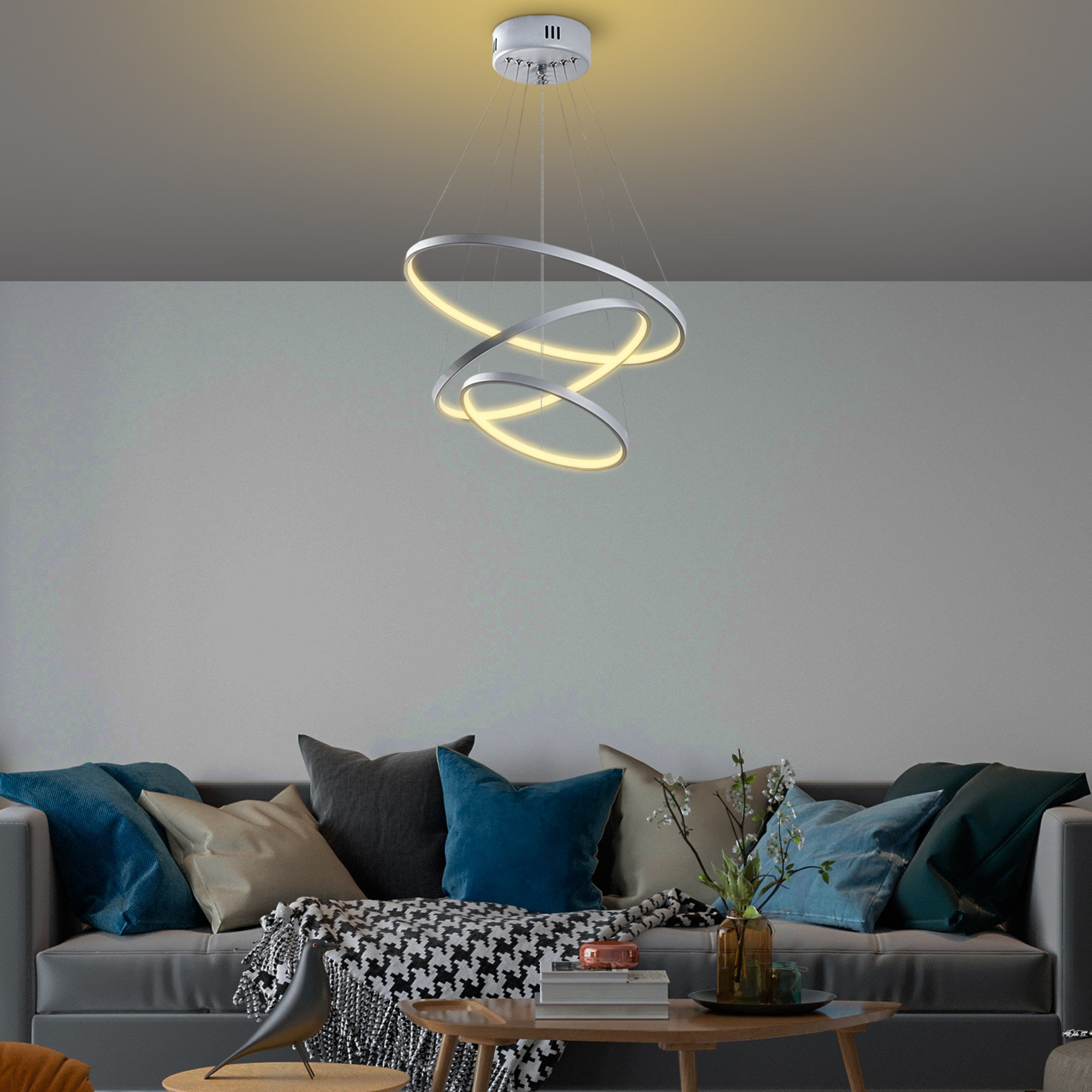 Candeeiro de Teto Cinza Elegante, Corpo de Metal, 50 cm de Largura x 80 cm de Altura | LED SMD 28W 3000K | Iluminação Elegante para Decoração e Ambiente Modernos