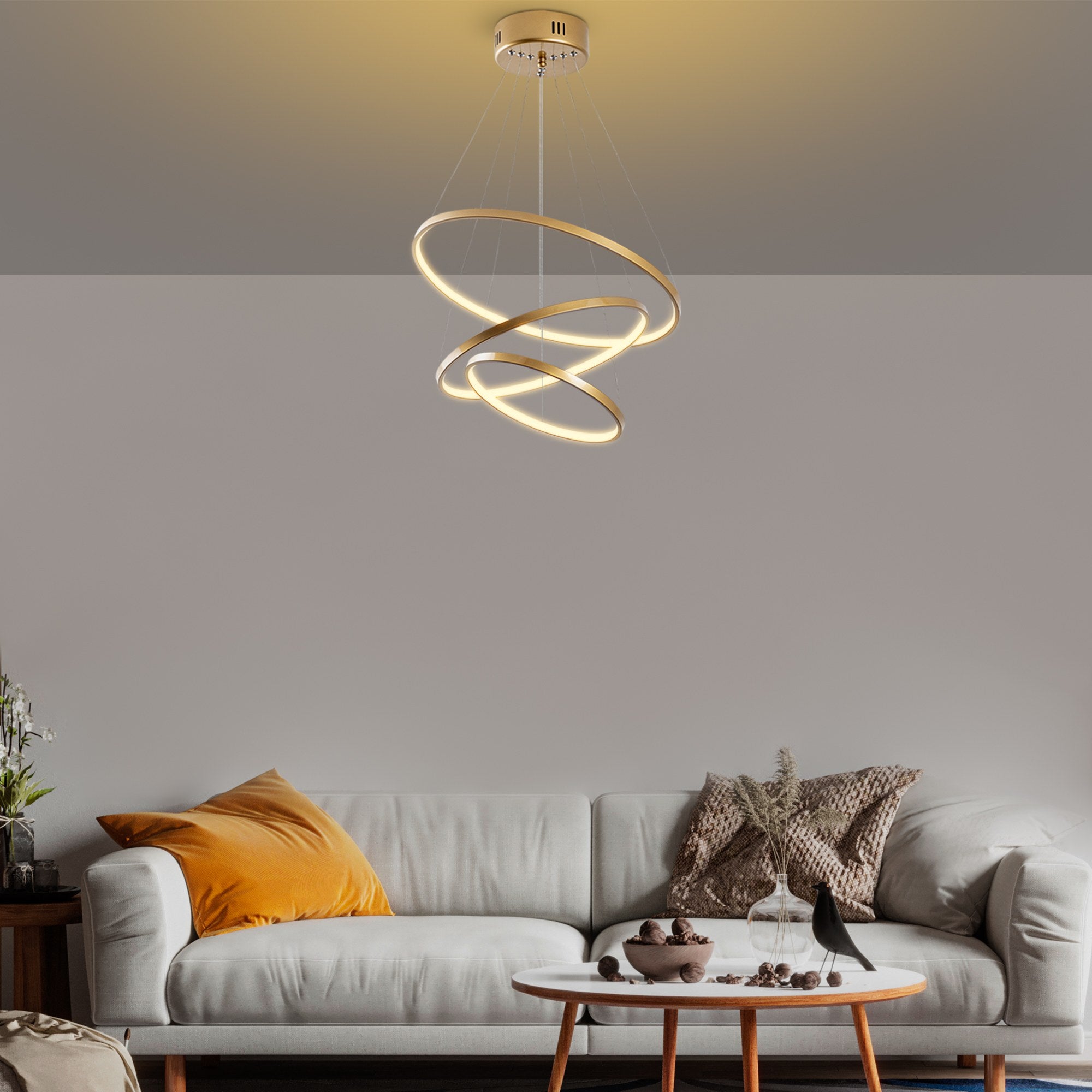 Candeeiro de Teto Dourado Elegante, Corpo em Metal, 50 cm de Largura x 80 cm de Altura | LED SMD 28W 3000K | Iluminação Elegante para Decoração e Ambiente Modernos