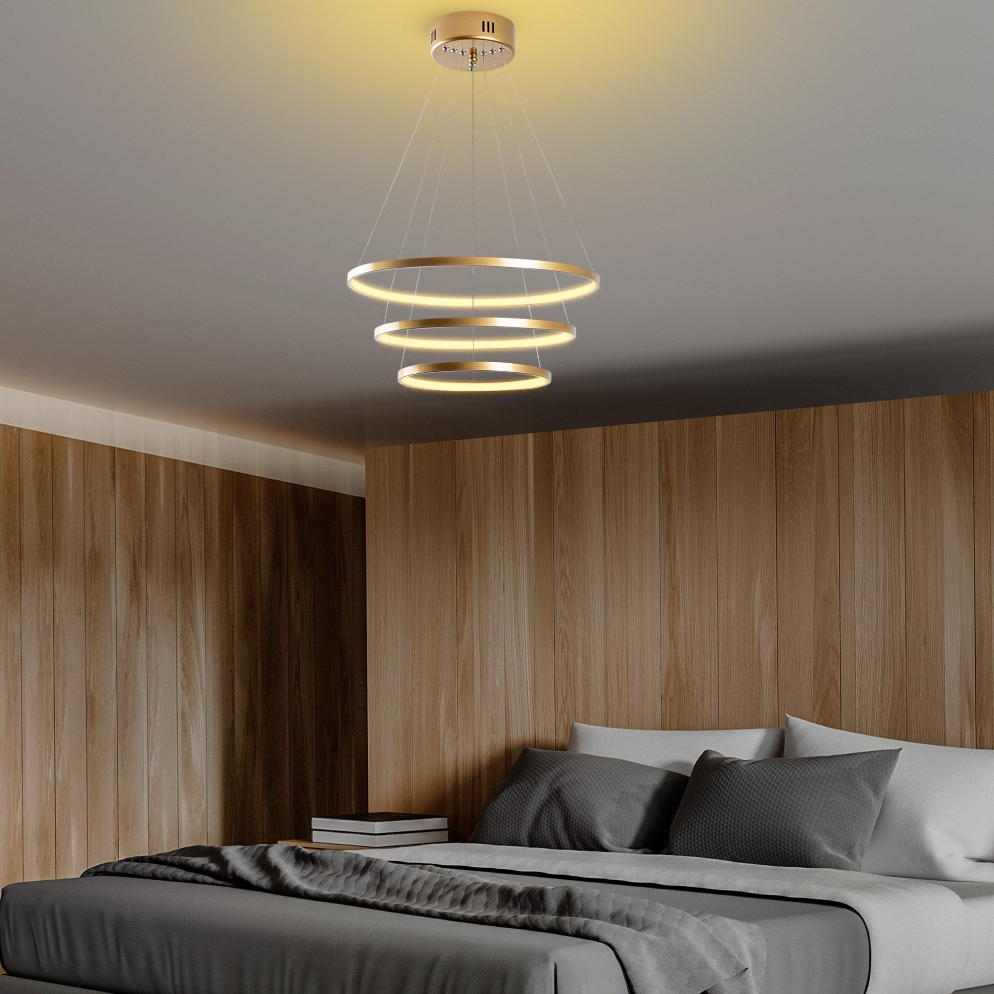 Candeeiro de Teto Dourado Elegante, Corpo em Metal, 50 cm de Largura x 80 cm de Altura | LED SMD 28W 3000K | Iluminação Elegante para Decoração e Ambiente Modernos