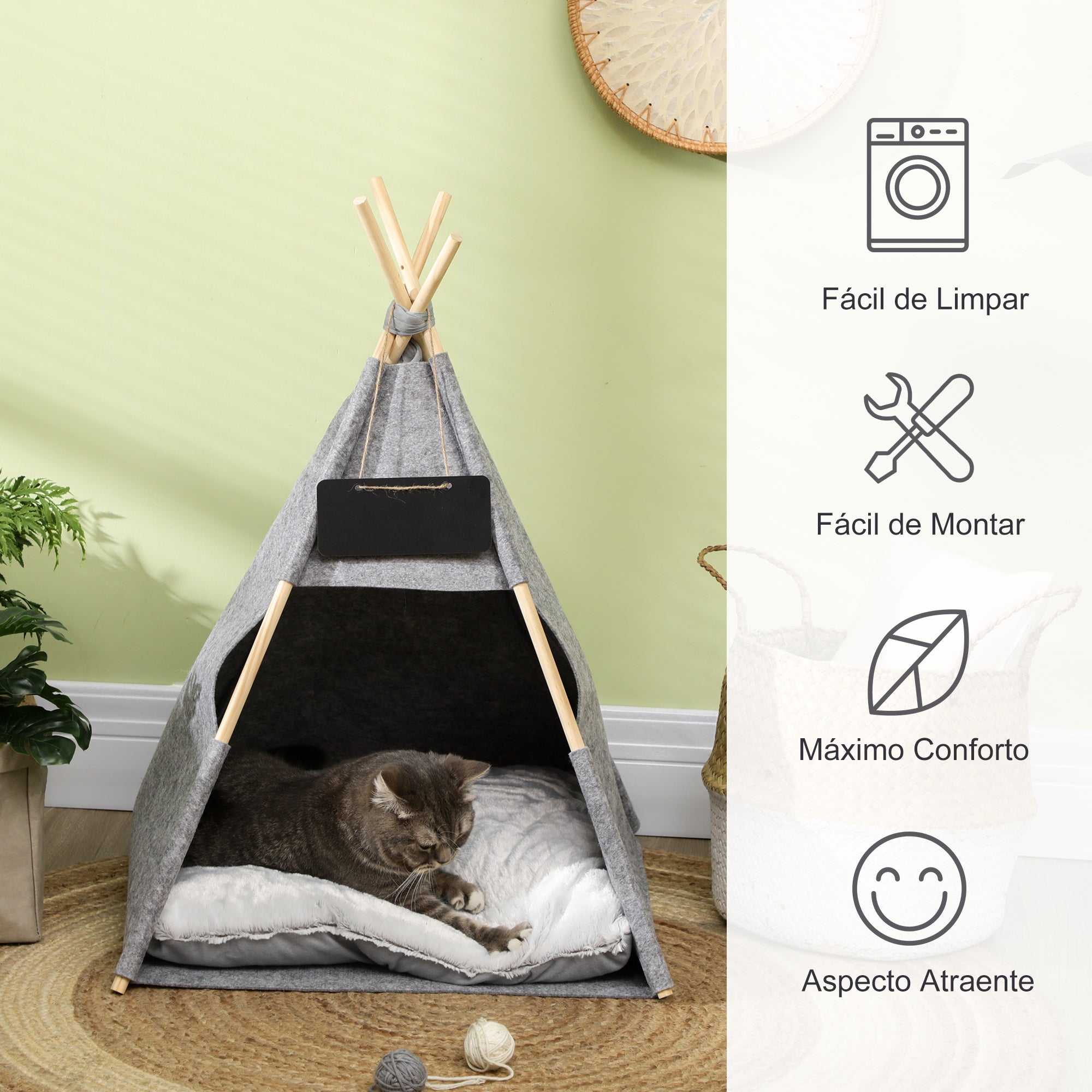Tenda Tipi para Animais de Estimação 58x58x80cm Cinza
