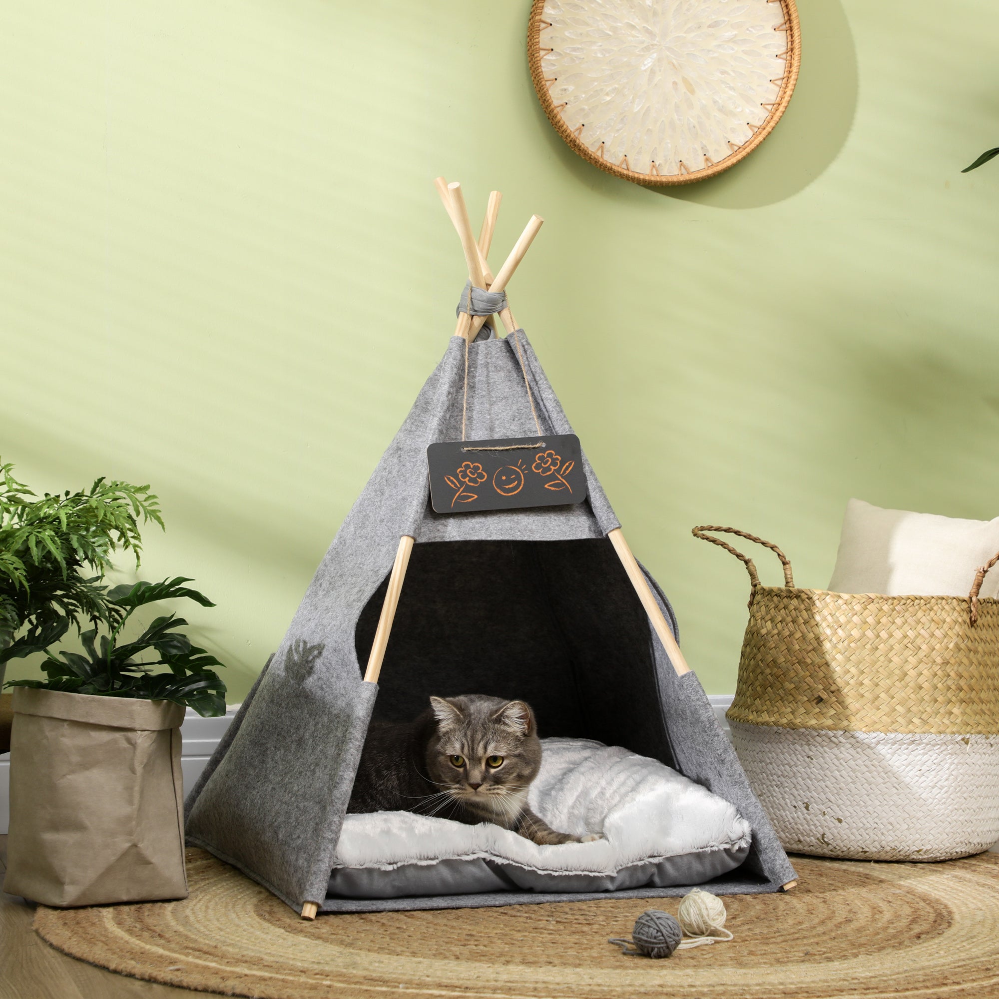 Tenda Tipi para Animais de Estimação 58x58x80cm Cinza