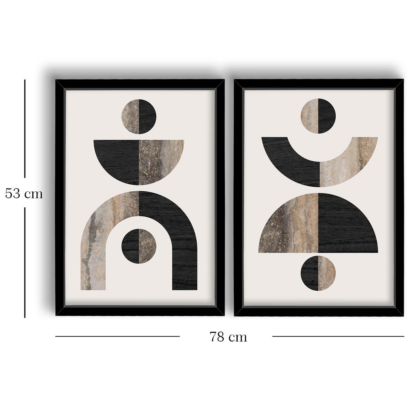 Conjunto de 2 Quadros Decorativos em MDF com Moldura de Madeira, 38 x 53 cm – Cores: Castanho, Mink, Branco e Preto