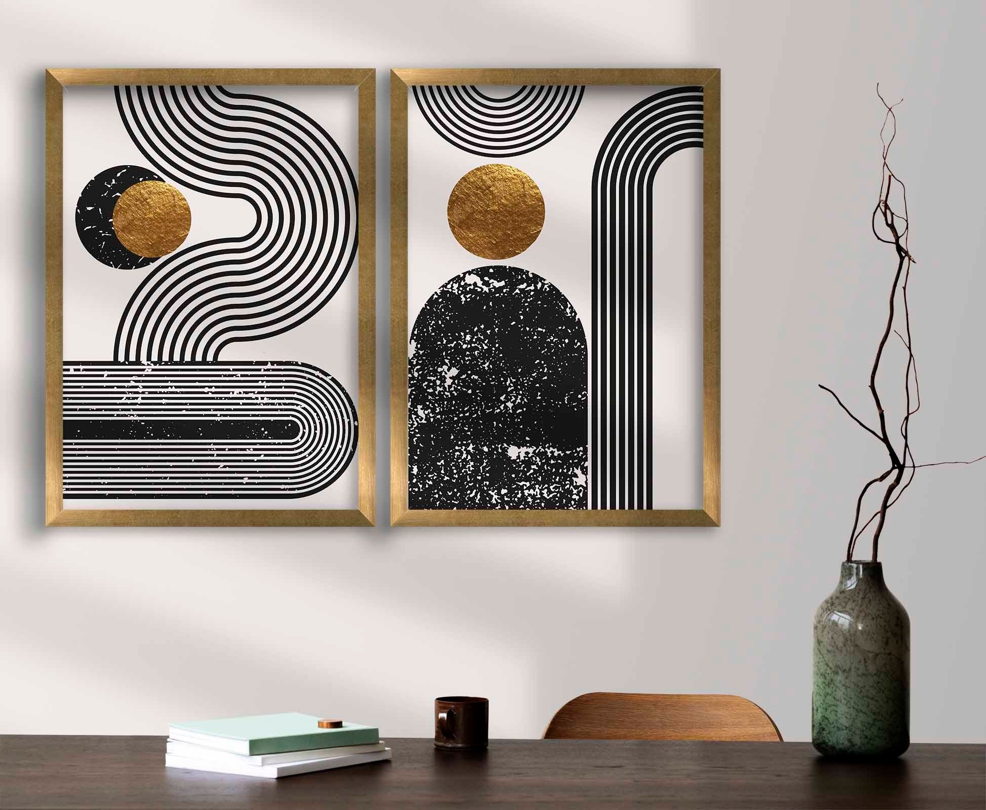 Quadro Decorativo em MDF – 38 x 53 cm – Dourado, Branco, Preto – MDF e Madeira