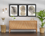 Conjunto de 3 Quadros Decorativos em MDF com Moldura de Madeira – 38x53 cm – Cores: Bege, Branco e Preto