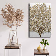 Quadro Decorativo em Tela – 45 x 70 cm – Dourado e Branco – Madeira de Pinho
