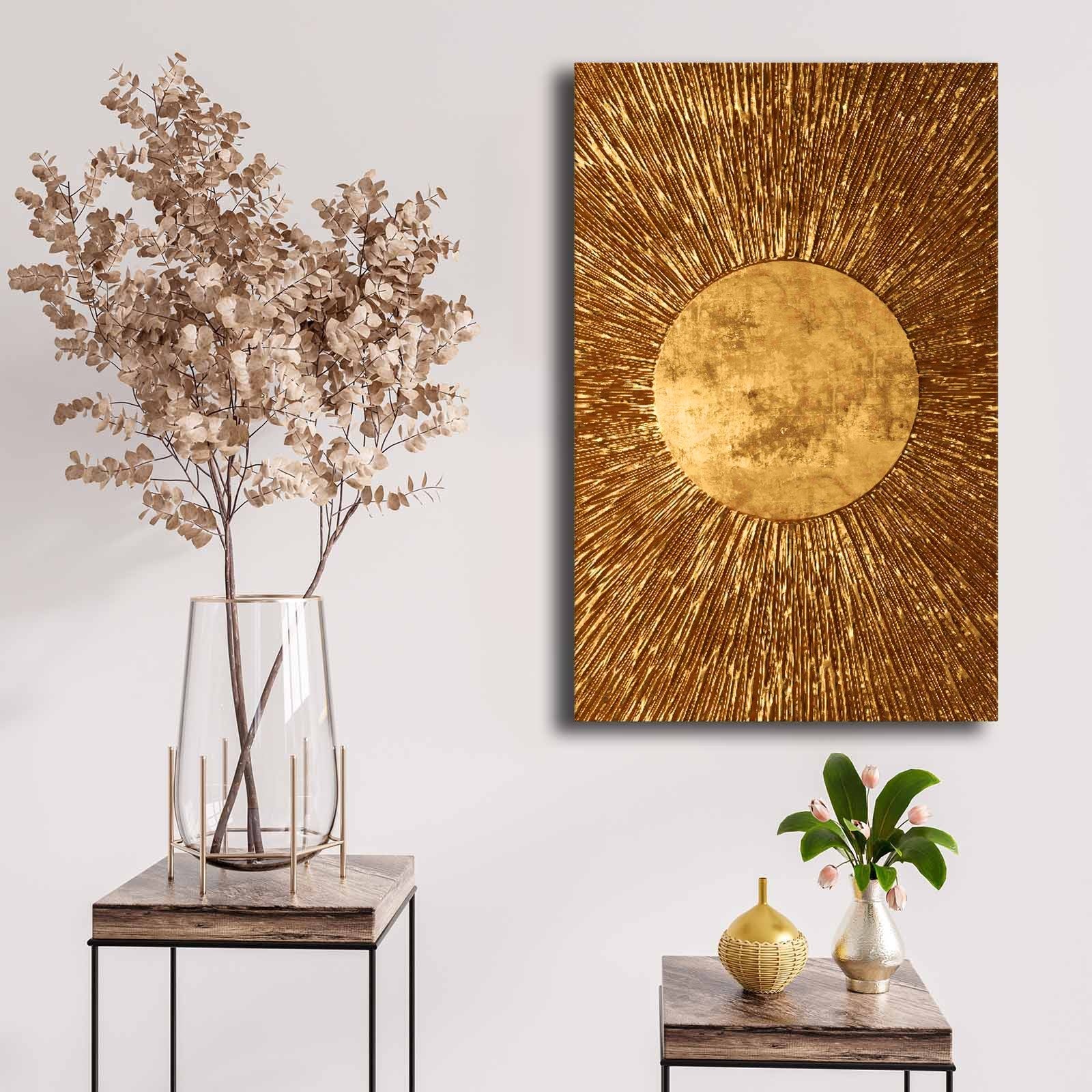 Pintura decorativa em tela – 45 x 70 cm – dourado – 100% tela e madeira de pinho