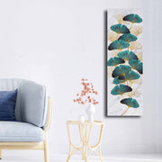 Pintura decorativa em tela – 30 x 90 cm – Dourado, Verde, Branco, Bege – 100% tela e moldura de madeira de pinho