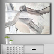 Pintura em tela decorativa – 70 x 100 cm – bege, branco e preto – 100% tela e moldura de madeira de pinho