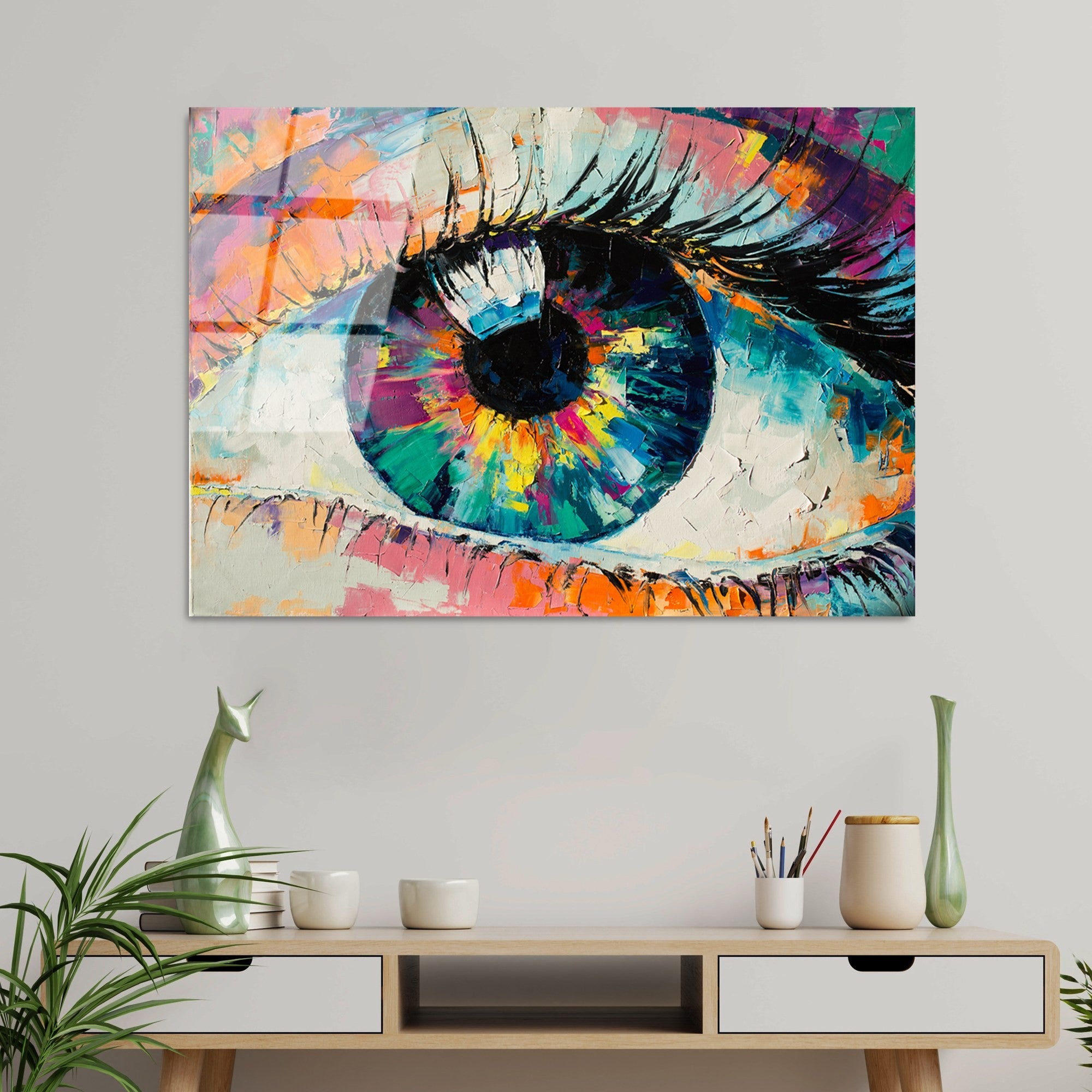 Pintura elegante em vidro temperado, 70 x 100 cm, 100% vidro temperado (4 mm) | Arte de parede deslumbrante para decoração moderna de casa e escritórios