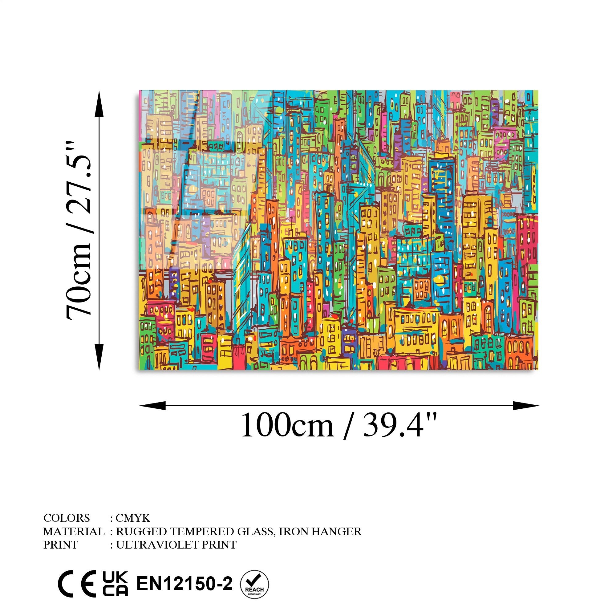 UV-210 Quadro Decorativo em Vidro Temperado 100% 4 mm, 70x100 cm, Multicolor