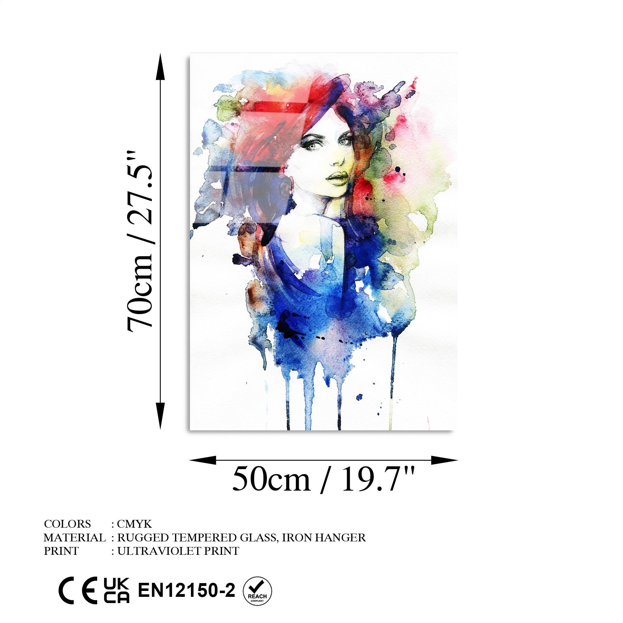 Quadro Decorativo em Vidro Temperado UV-294, Multicolor, 50 x 70 cm (4 mm)