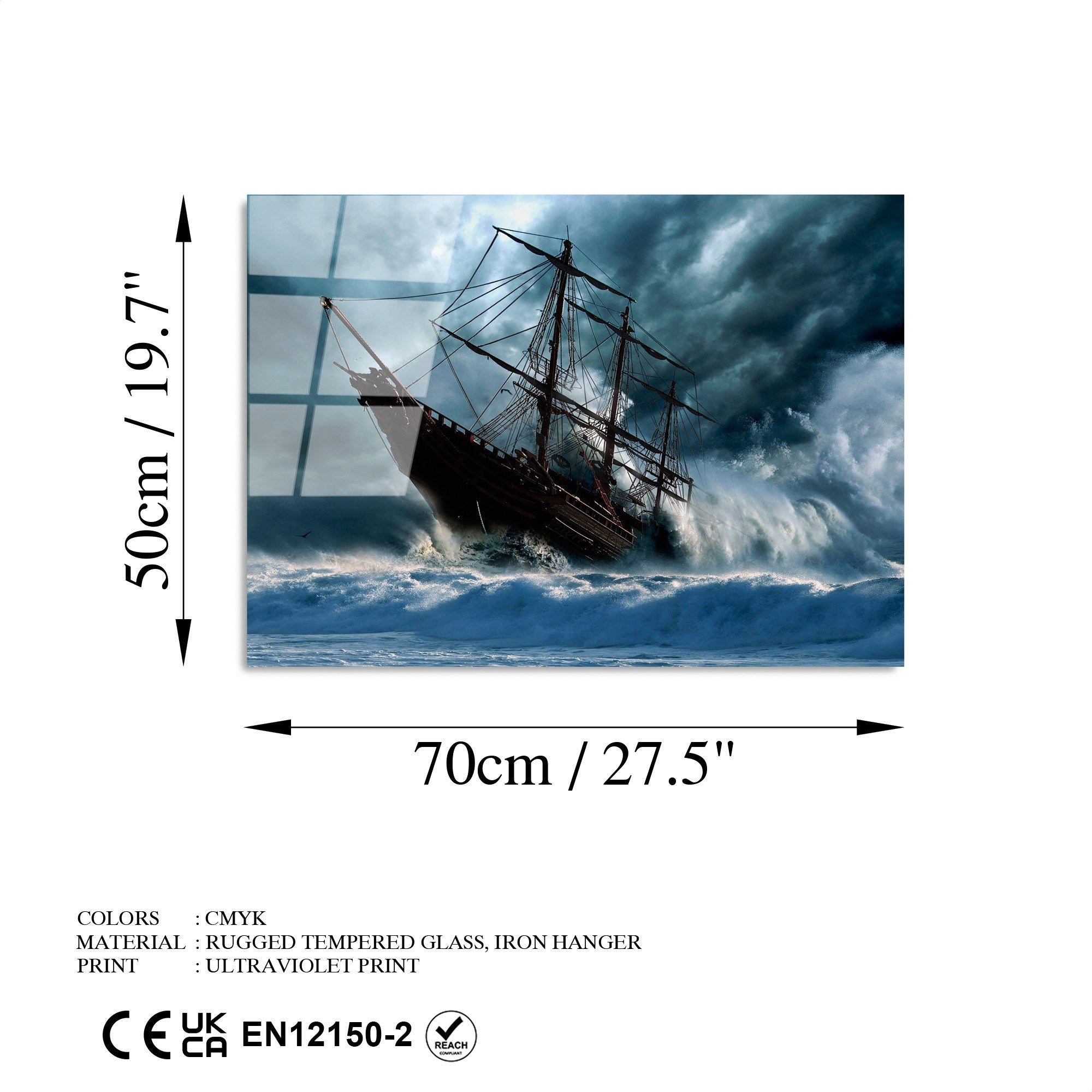 Quadro Decorativo em Vidro Temperado UV-307, Multicolor, 50 x 70 cm (4 mm)