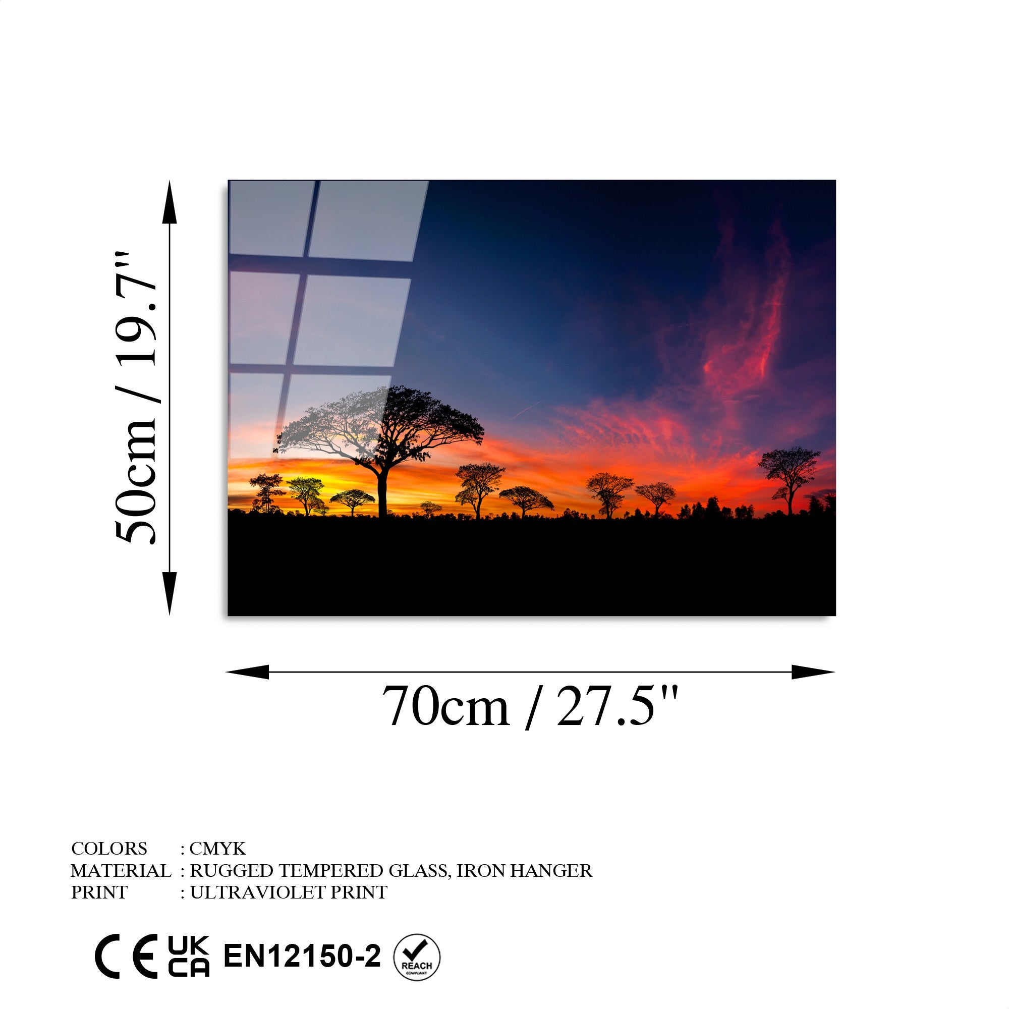 Quadro Decorativo em Vidro Temperado UV-320 50 x 70 cm, Multicolor, 4 mm