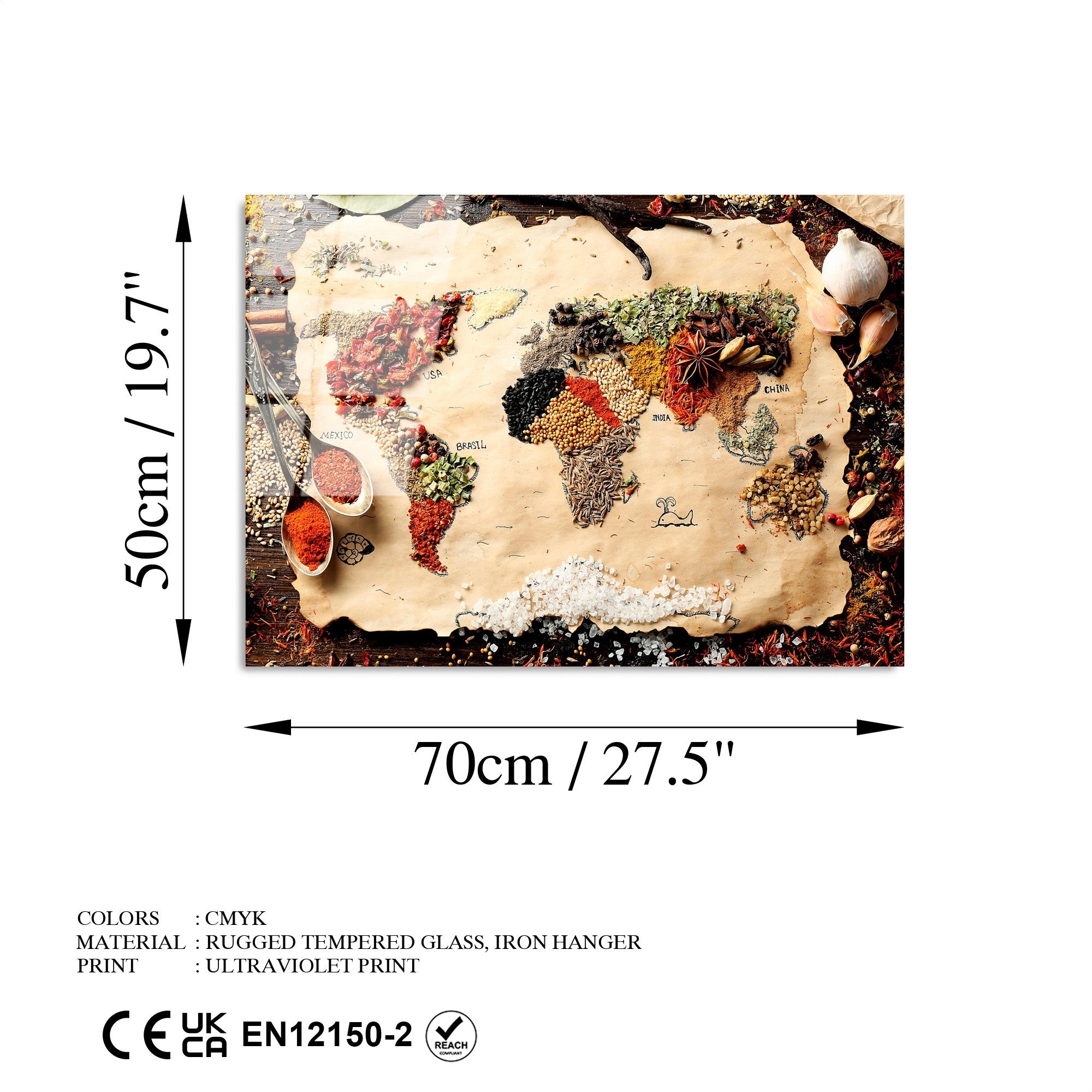Quadro Decorativo em Vidro Temperado 4 mm UV-337, 50 x 70 cm, Multicolor (Ref. 123BZM1431)