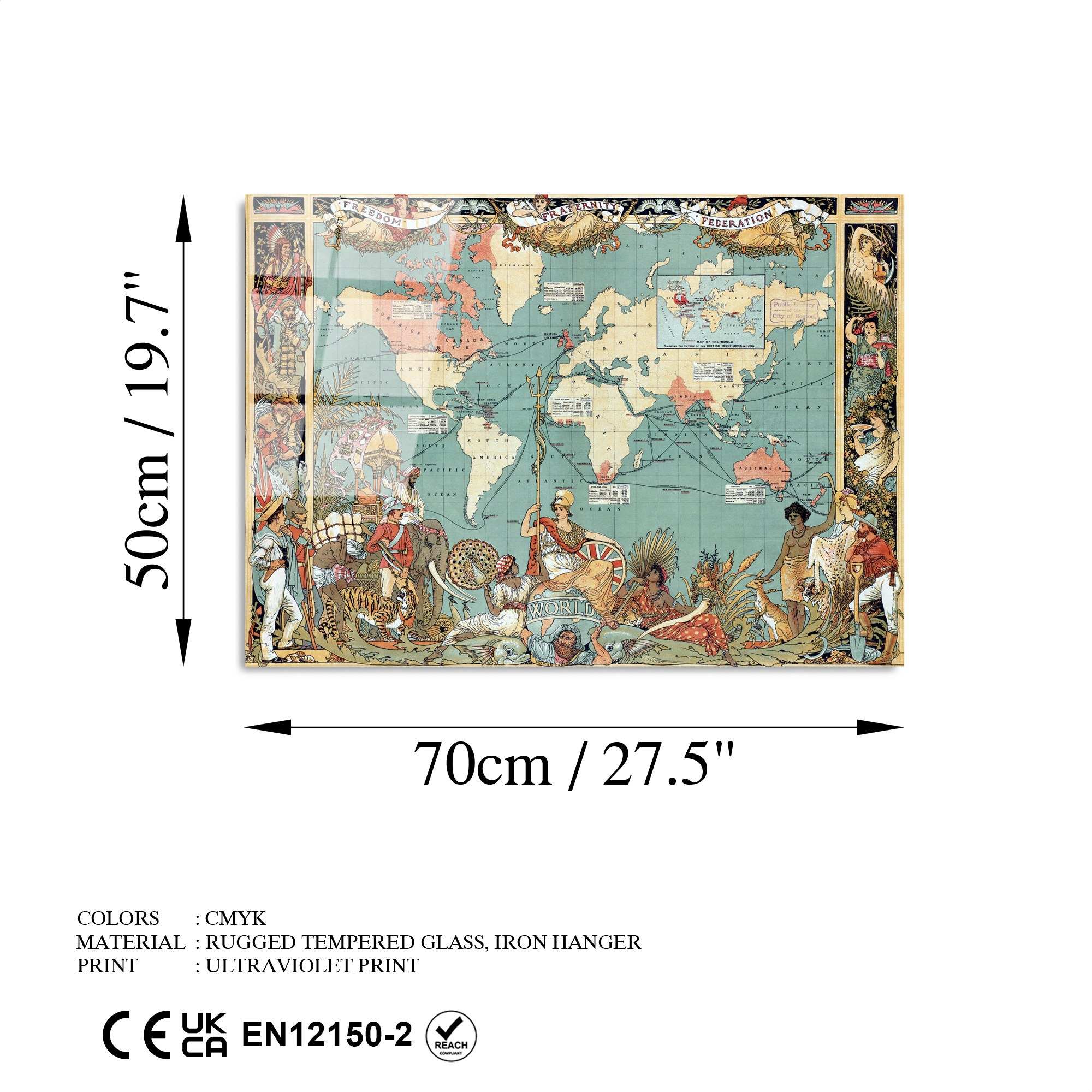 Quadro Decorativo em 100% Vidro Temperado UV-339, Multicolor, 50 x 70 cm (4 mm)