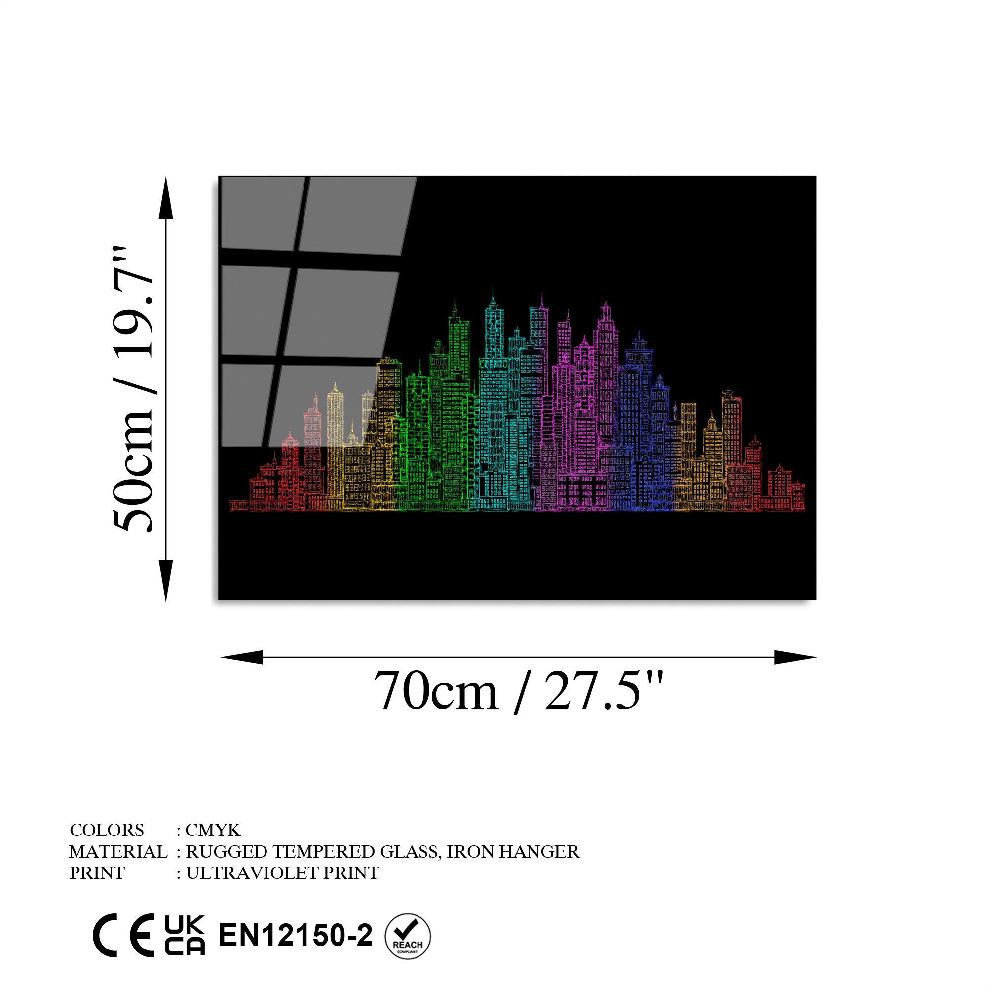Quadro Decorativo em Vidro Temperado 4 mm (50 x 70 cm) Multicolor – UV-349