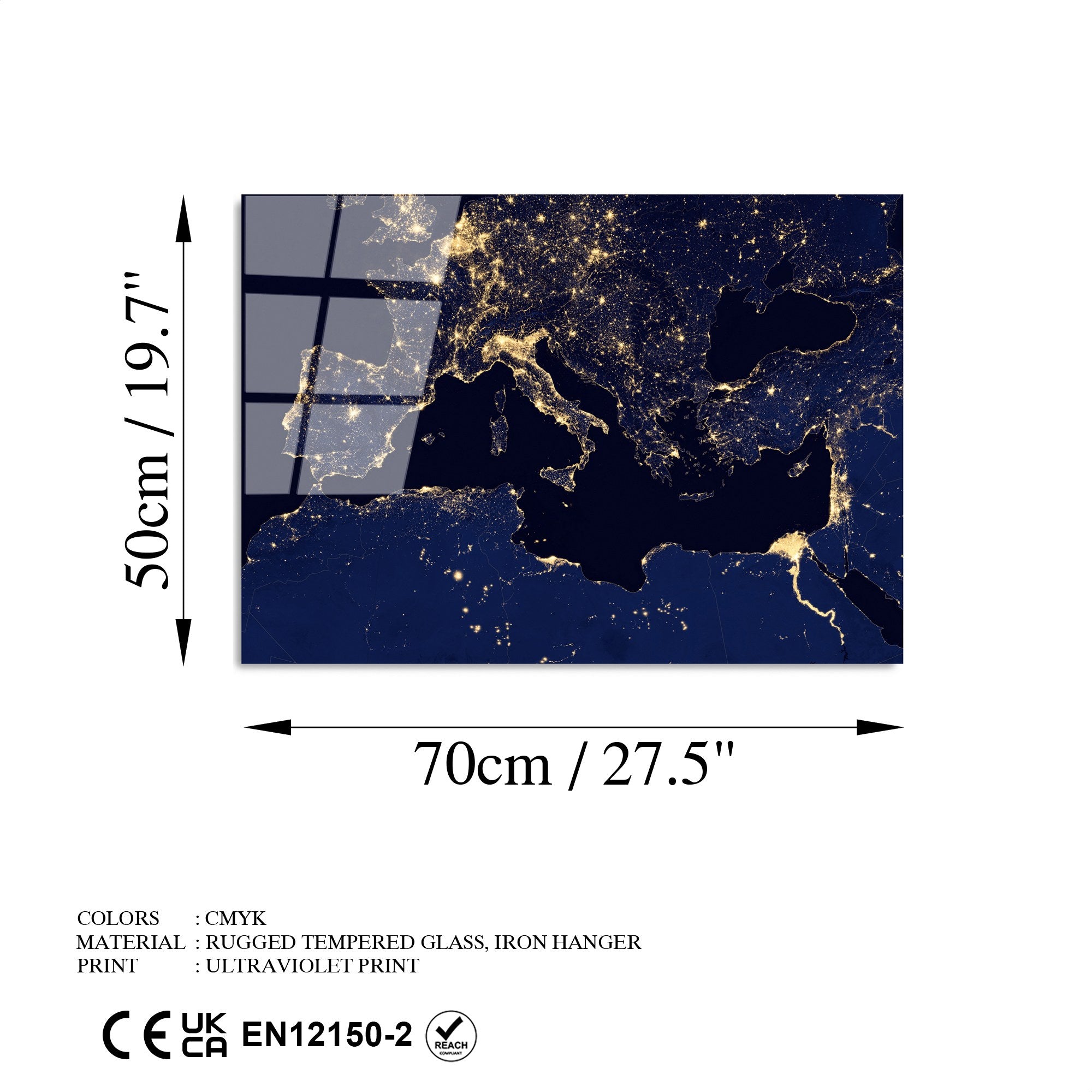 Quadro Decorativo em Vidro Temperado UV-350 (4 mm), 50 x 70 cm, Multicolorido