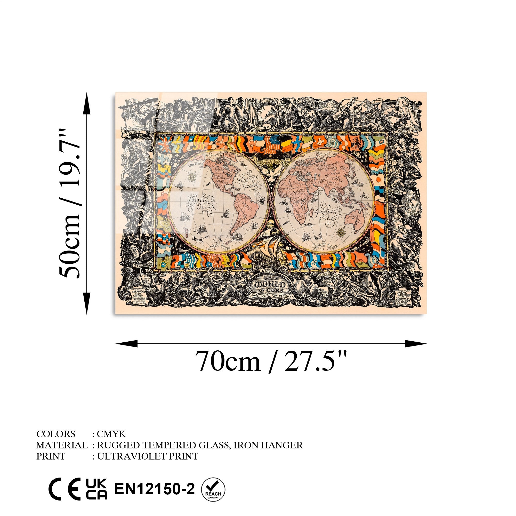 Quadro Decorativo em Vidro Temperado UV-366, 50 x 70 cm, Multicolor, 4 mm