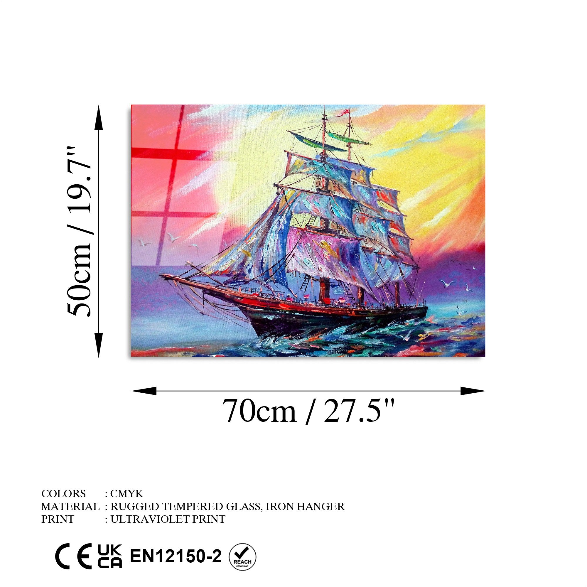 Quadro Decorativo em Vidro Temperado Multicolor UV-374, 50 x 70 cm, 4 mm