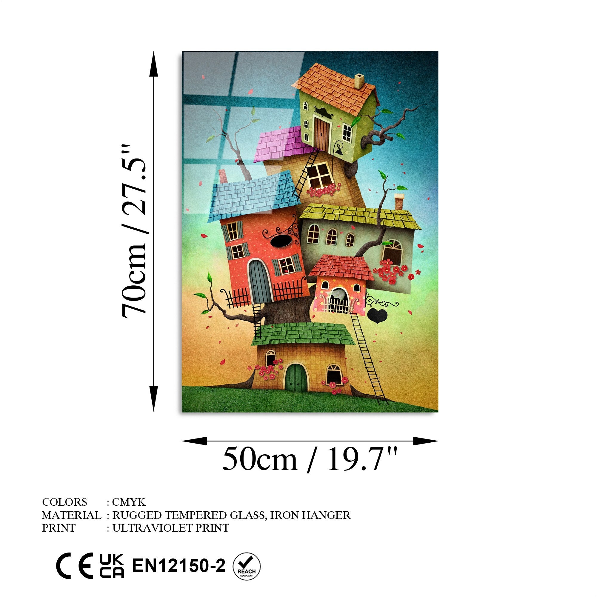 Quadro Decorativo em Vidro Temperado UV-388, Multicolor, 50 x 70 cm (4 mm)