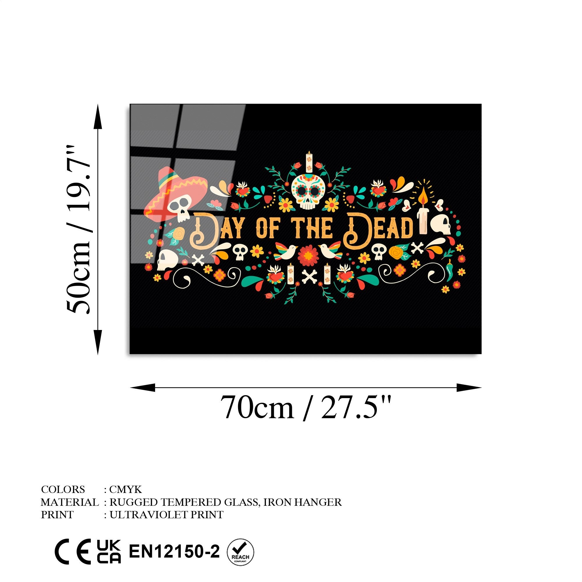 Quadro Decorativo em Vidro Temperado 4 mm, Multicolor, 50 x 70 cm (UV-393)