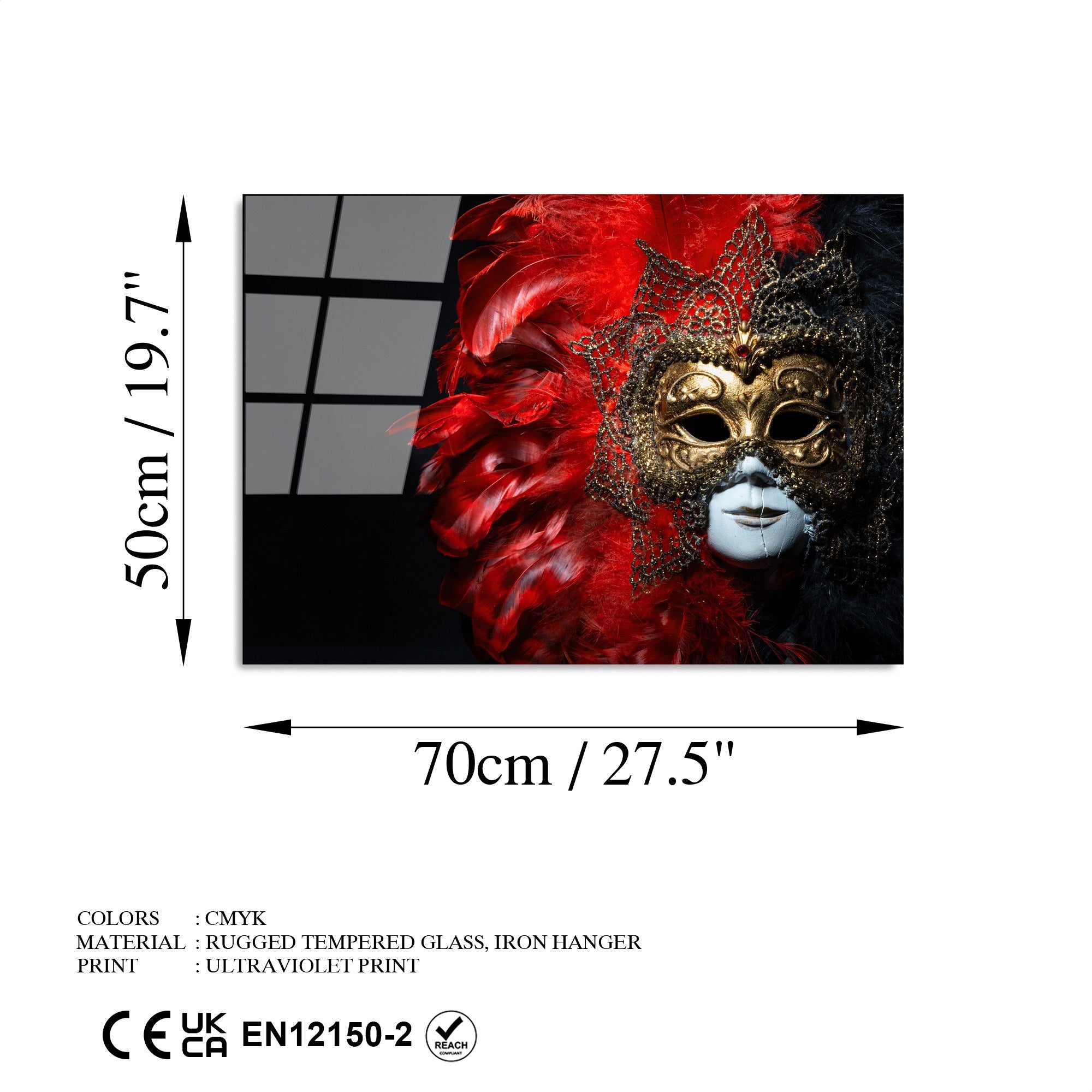 Quadro Decorativo em Vidro Temperado UV-399, 50x70 cm, Multicolor, 4 mm