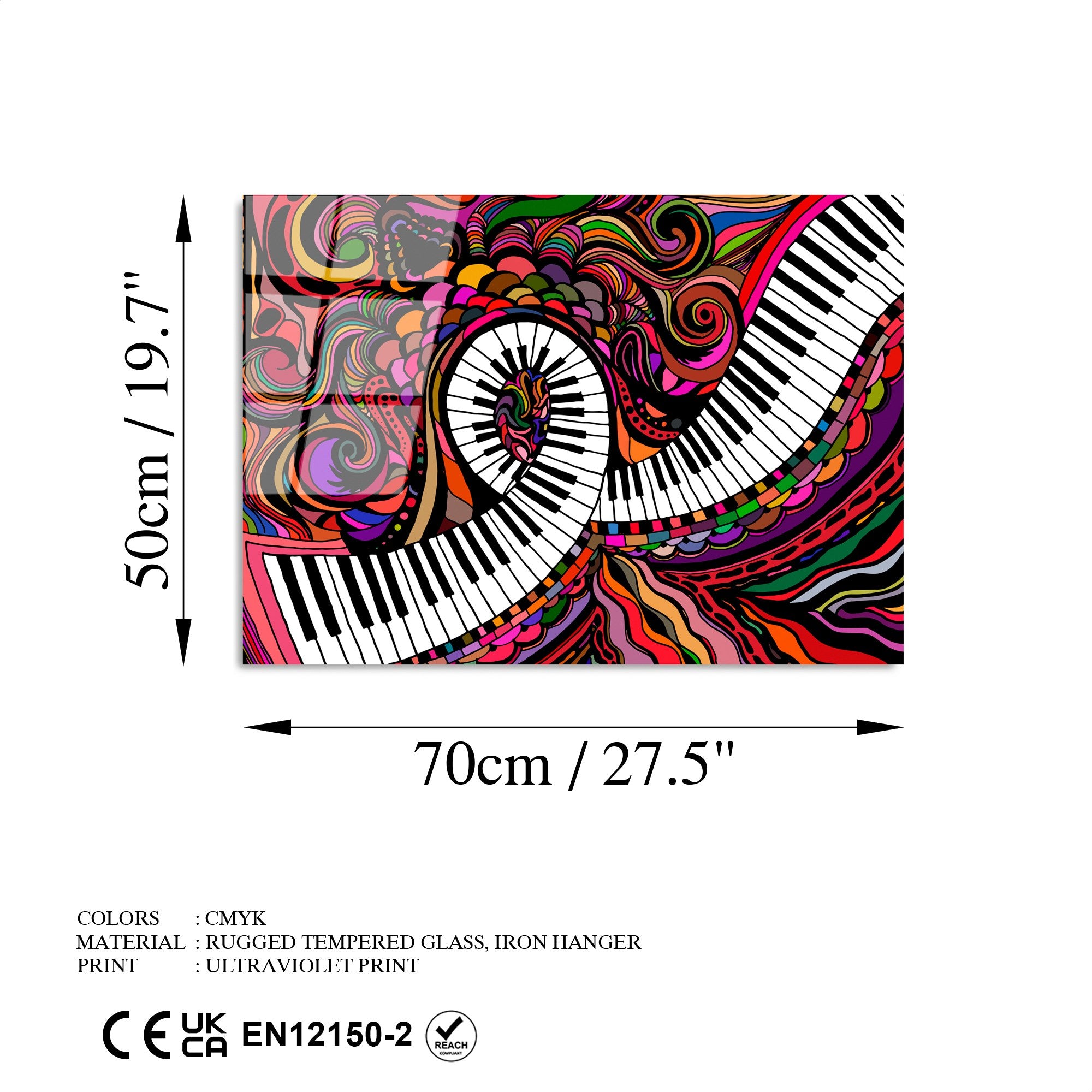 Quadro Decorativo em Vidro Temperado 100% (4 mm) UV-429, 50 x 70 cm, Multicolor