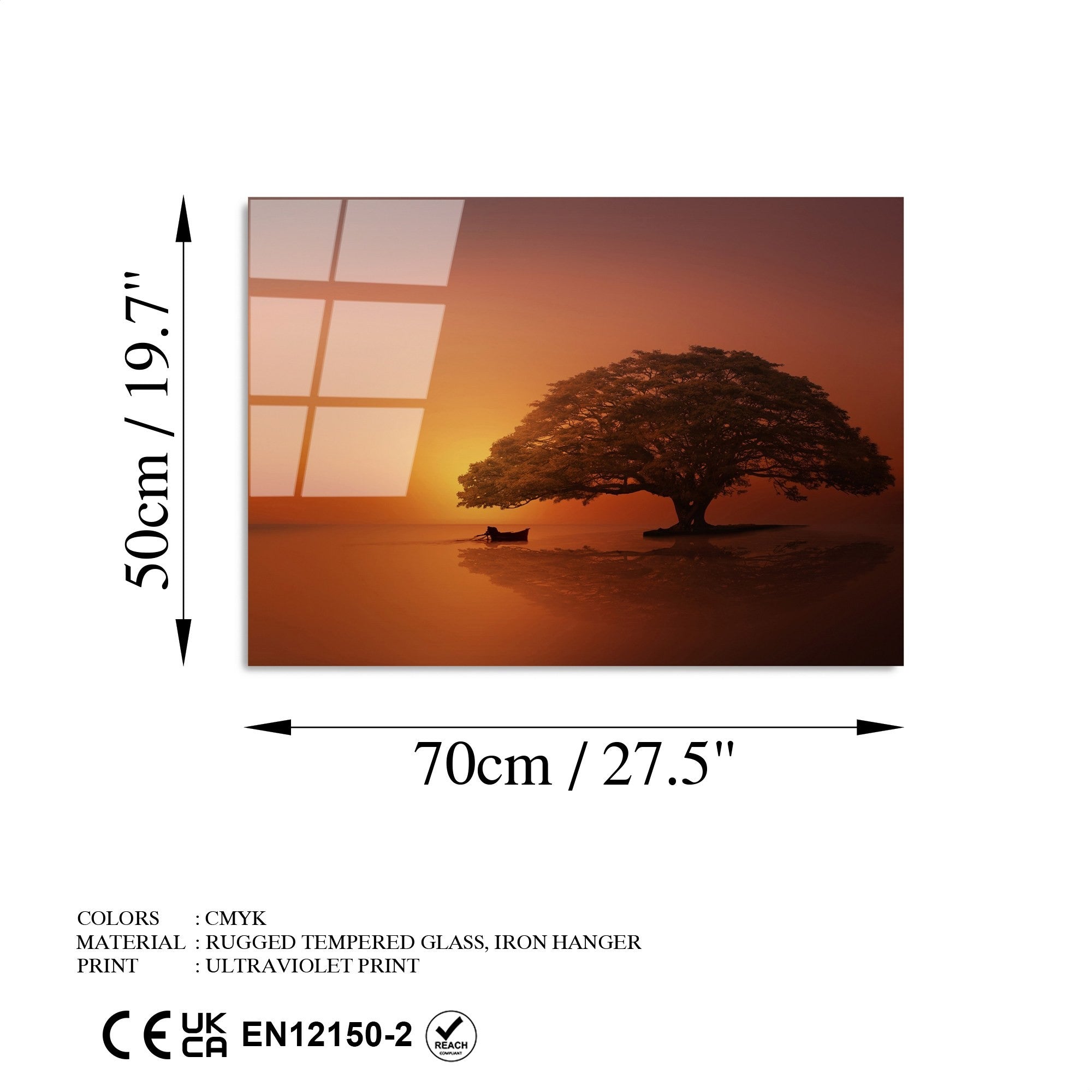 Quadro Decorativo em Vidro Temperado UV-451, Multicolor, 50 x 70 cm (4 mm)