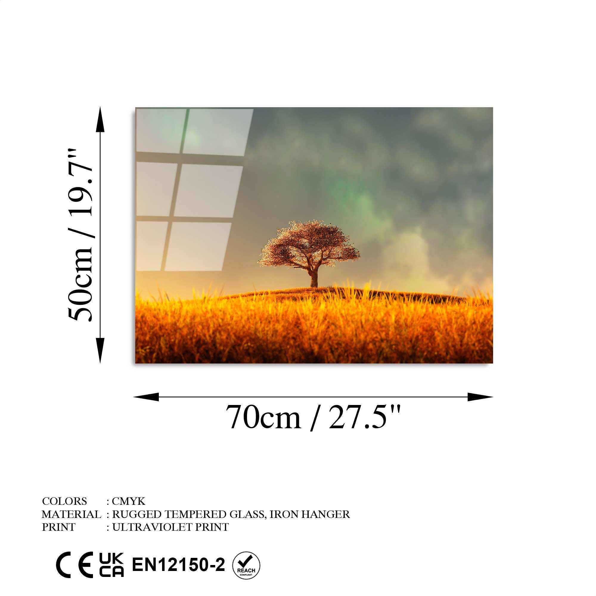 Quadro Decorativo em Vidro Temperado UV-454, Multicolor, 50 x 70 cm (4 mm)