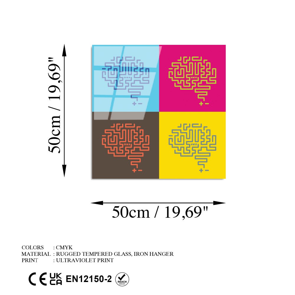 Quadro Decorativo em Vidro Temperado 4 mm (50 x 50 cm) Multicolor – UV-847