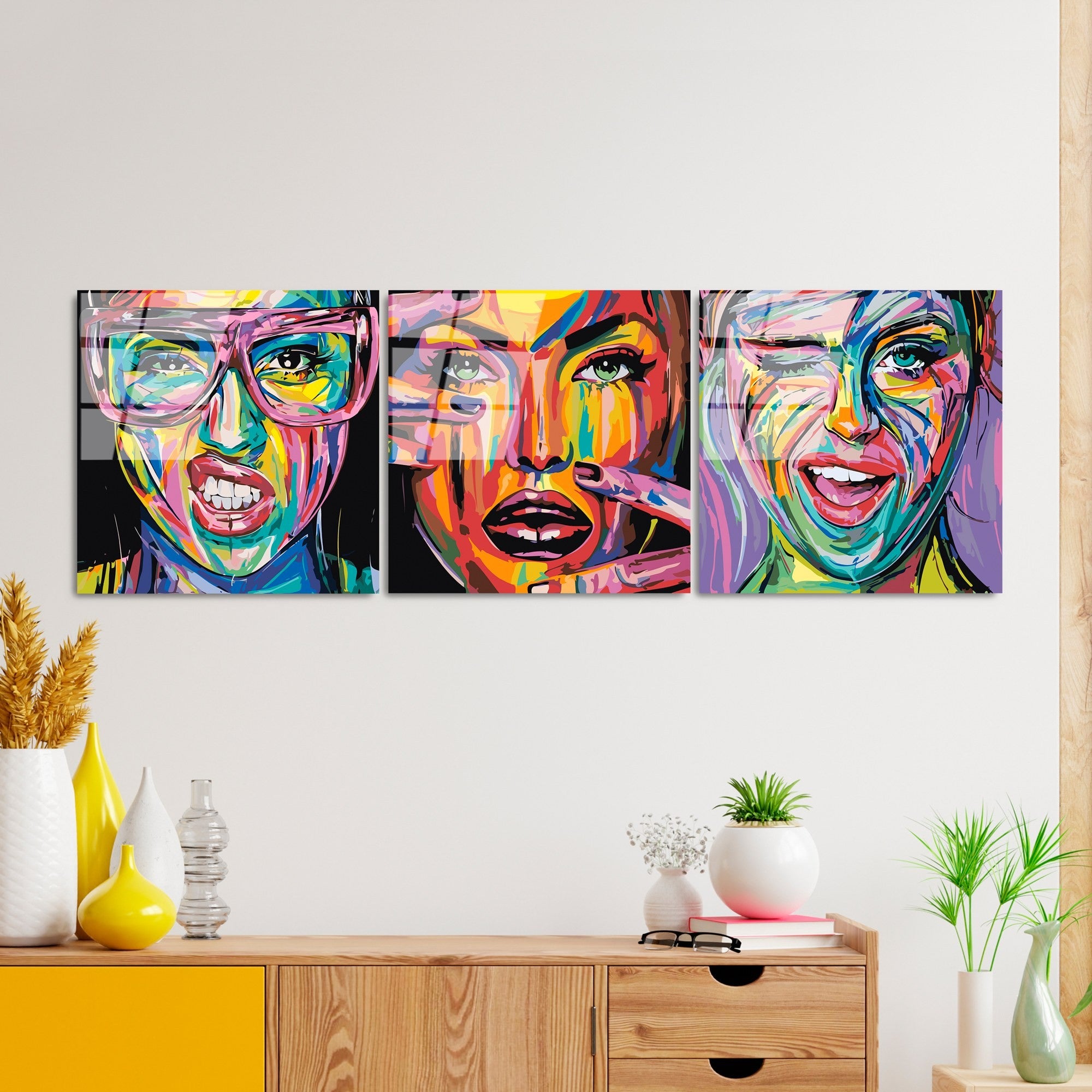 Conjunto elegante de arte de parede em vidro temperado (3 peças), 50 x 50 cm | 100% vidro temperado, 4 mm de espessura | Impressão traseira resistente ao desbotamento, perfeita para decoração de casa