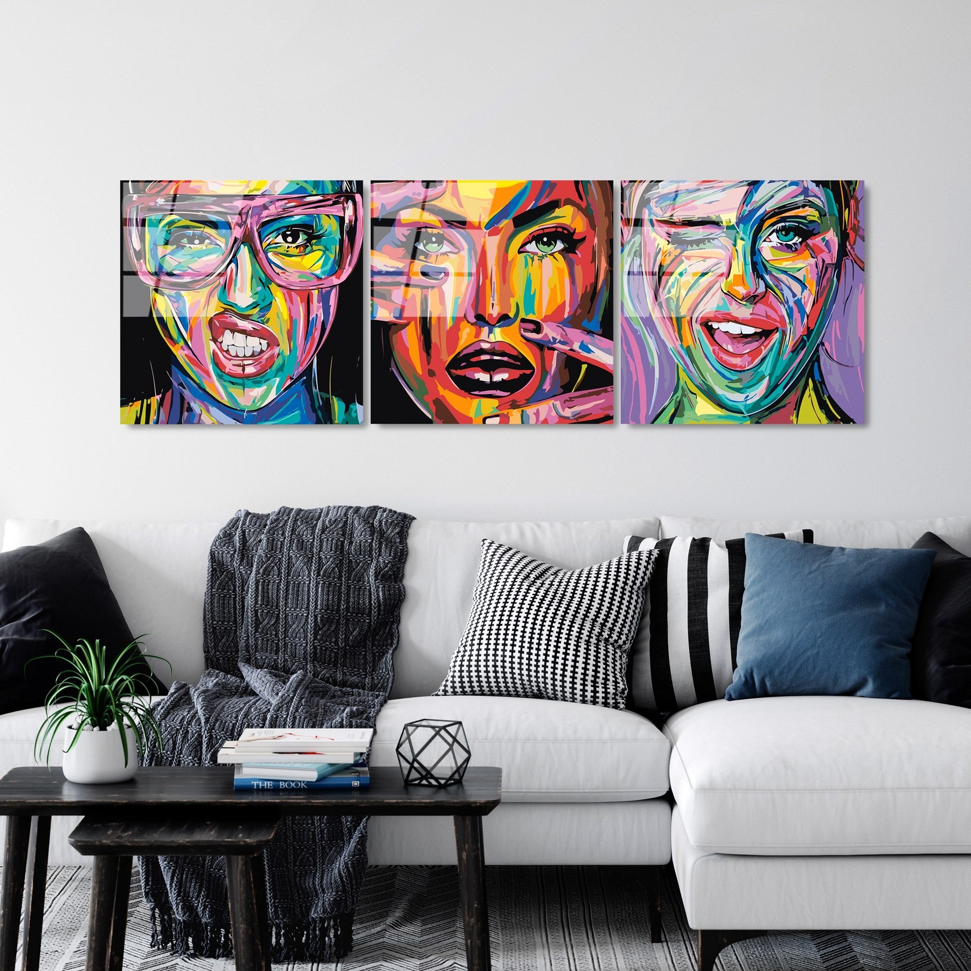 Conjunto elegante de arte de parede em vidro temperado (3 peças), 50 x 50 cm | 100% vidro temperado, 4 mm de espessura | Impressão traseira resistente ao desbotamento, perfeita para decoração de casa