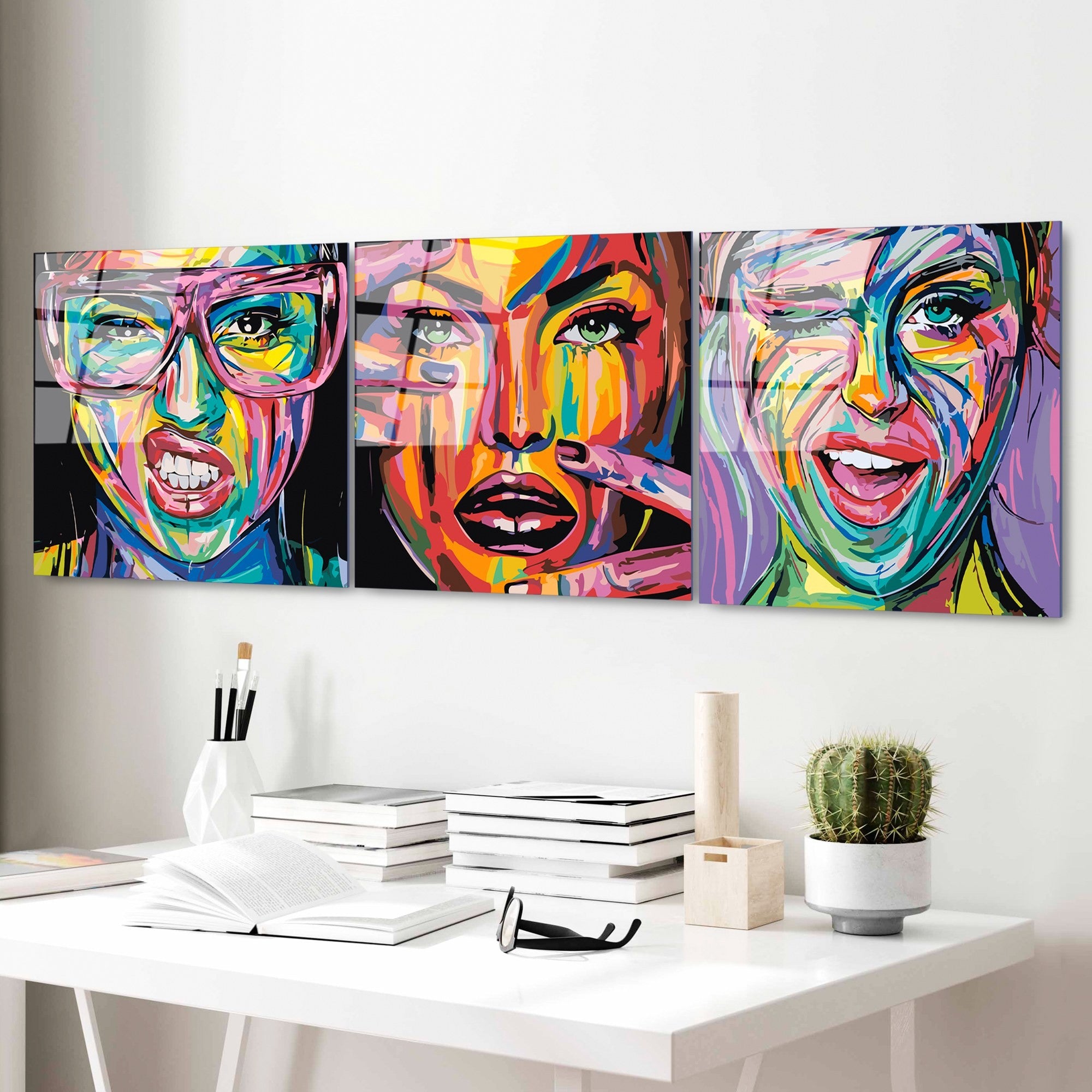 Conjunto elegante de arte de parede em vidro temperado (3 peças), 50 x 50 cm | 100% vidro temperado, 4 mm de espessura | Impressão traseira resistente ao desbotamento, perfeita para decoração de casa
