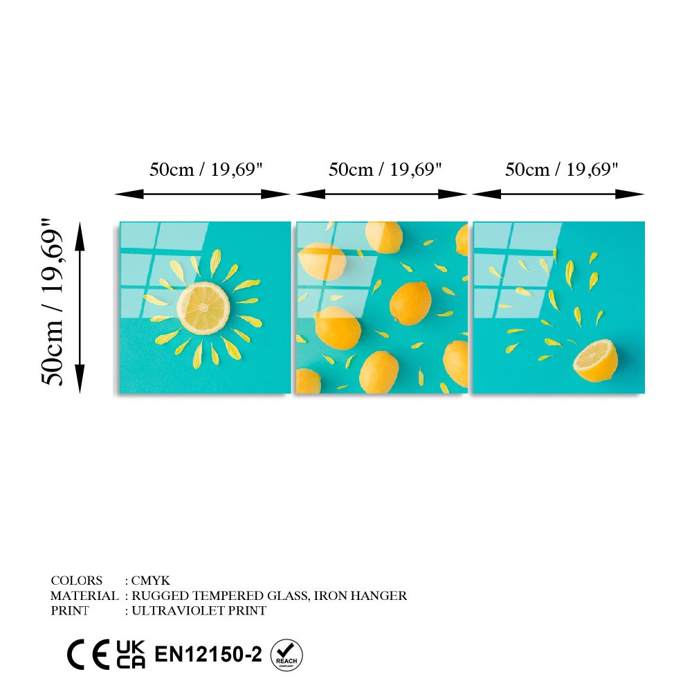 Conjunto de Quadros Decorativos em Vidro Temperado UV-854 Multicolor 50 x 50 cm (3 Peças) 4 mm